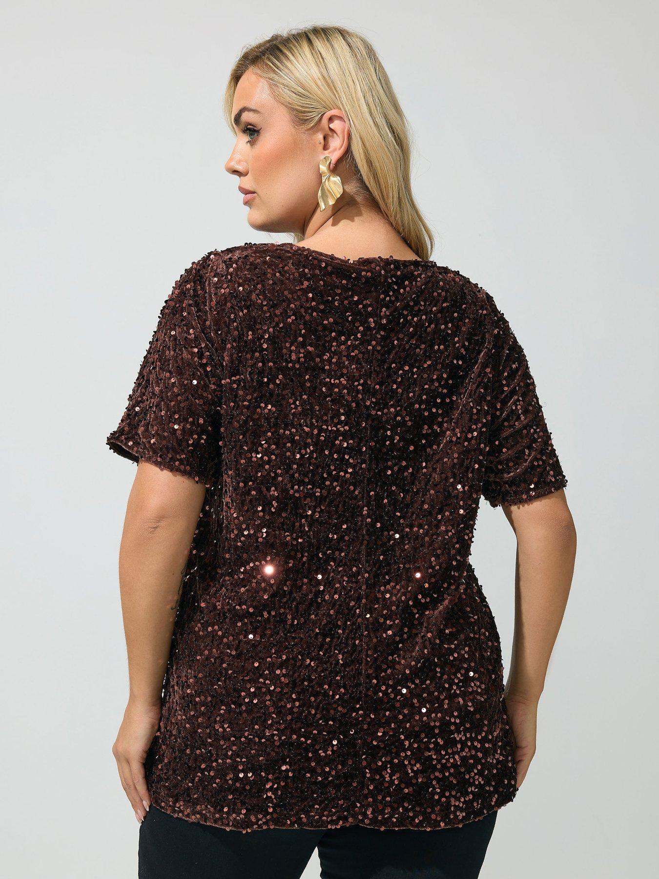 Image 2 of 4 of Yours Curve Sequin Velvet T-shirt