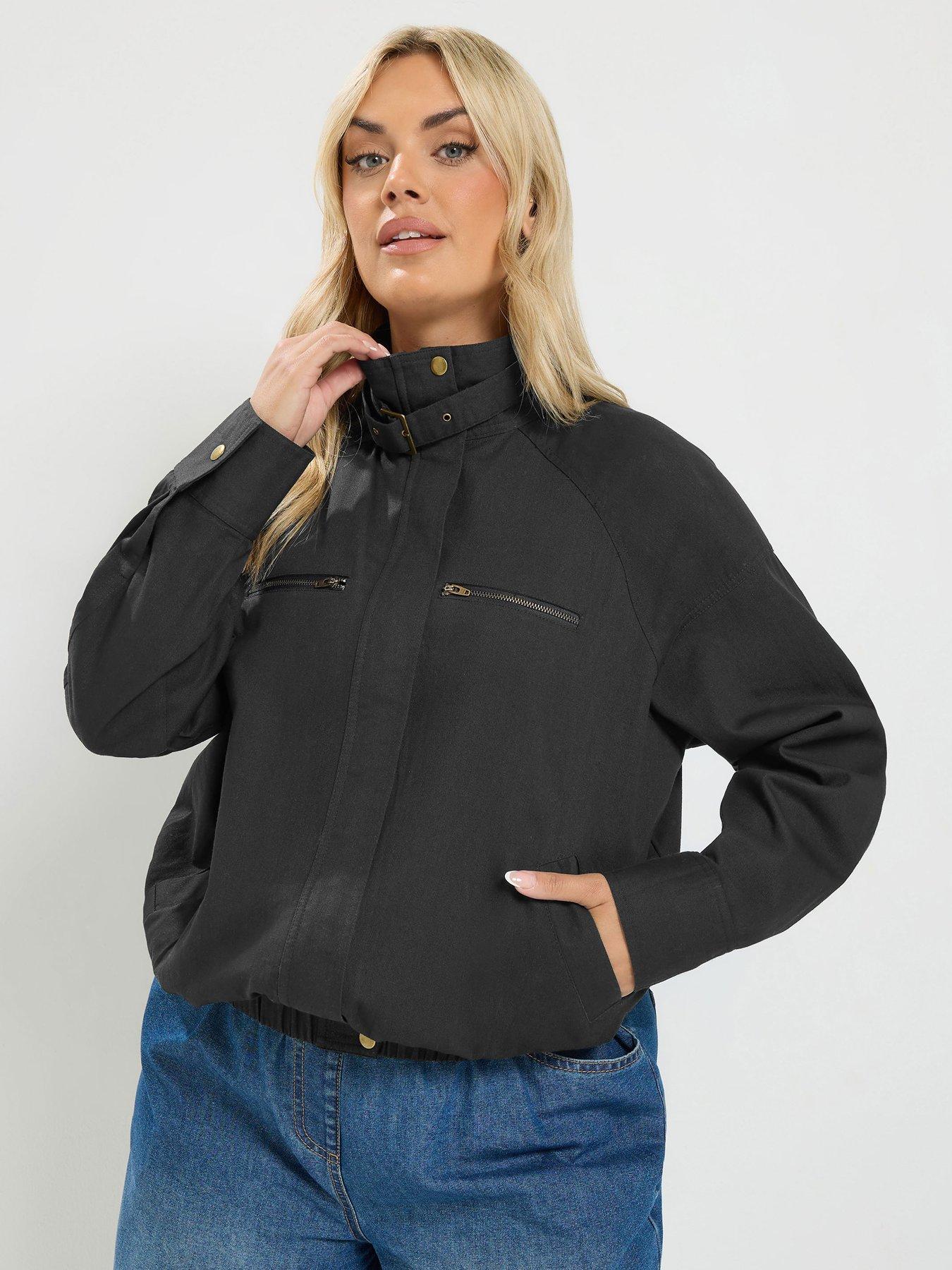 Yours Curve Funnel Neck Twill Shacket - Black
