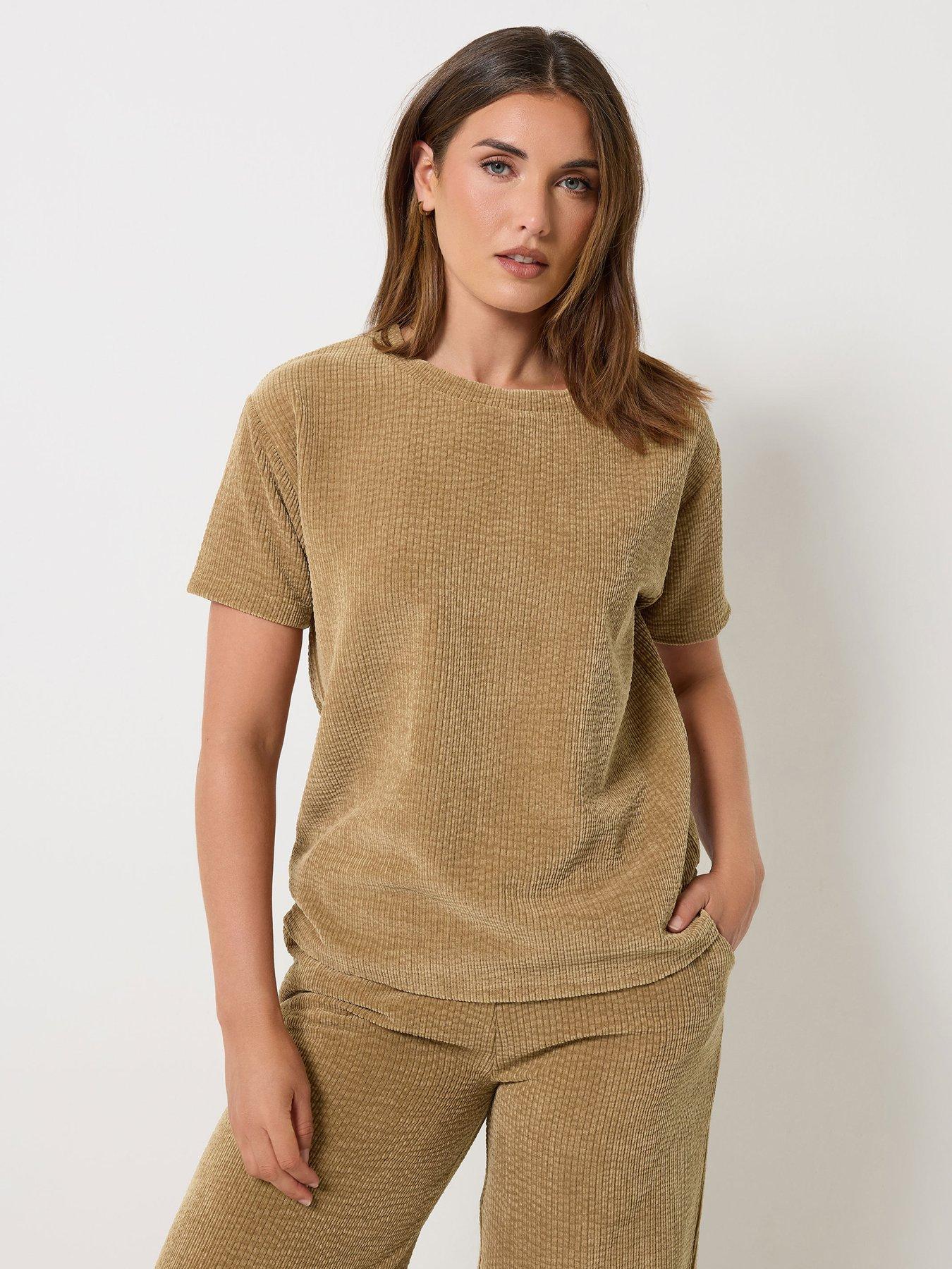 Long Tall Sally Short Sleeve Cord T-Shirt - Brown