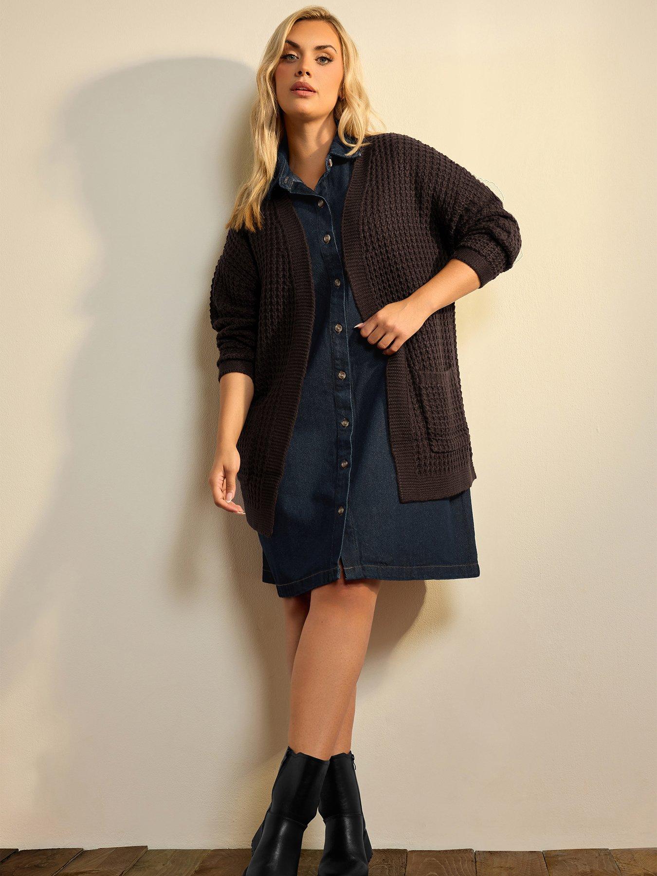 Image 1 of 4 of Yours Curve Waffle Cardigan - Brown