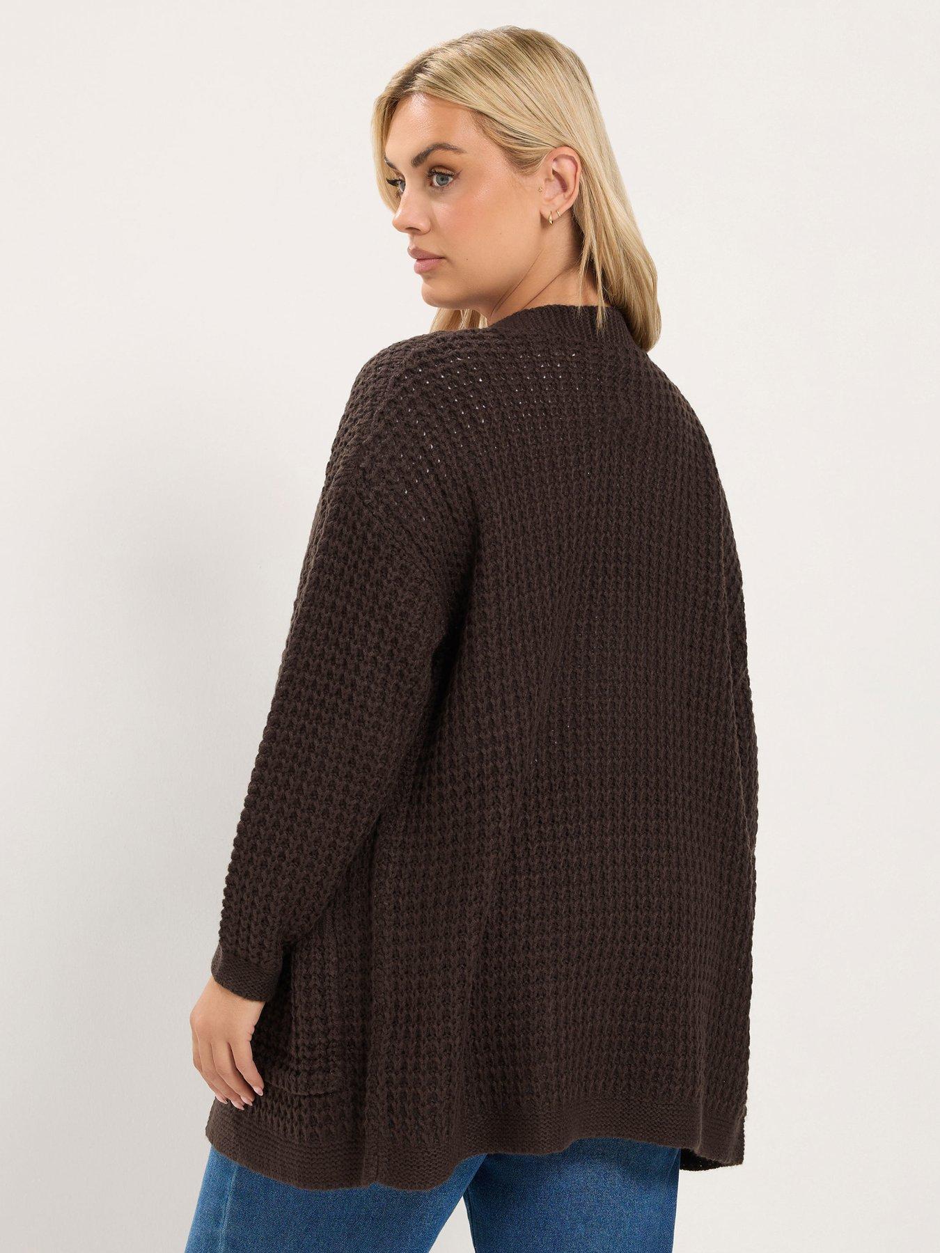 Image 2 of 4 of Yours Curve Waffle Cardigan - Brown