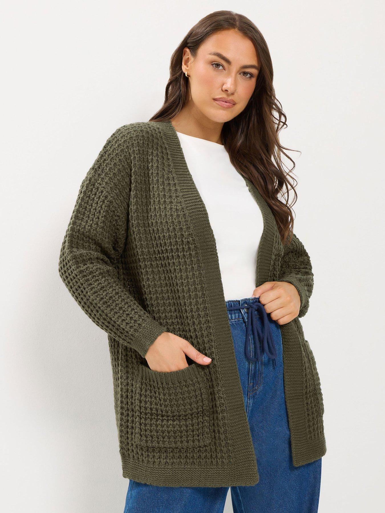 Yours Curve Waffle Cardigan - Green