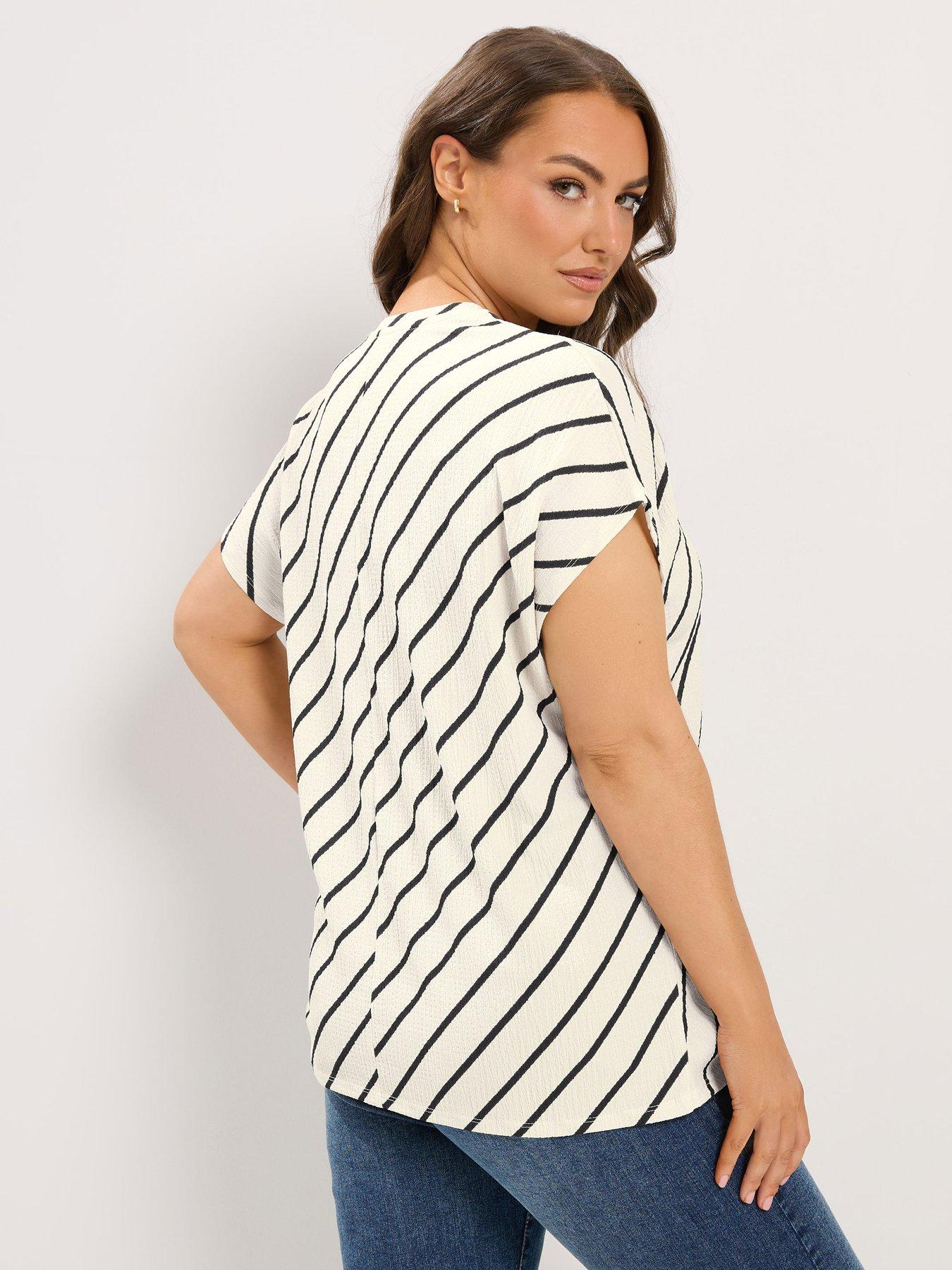 Image 2 of 4 of Yours Curve Tie Side Stripe T-Shirt - Cream