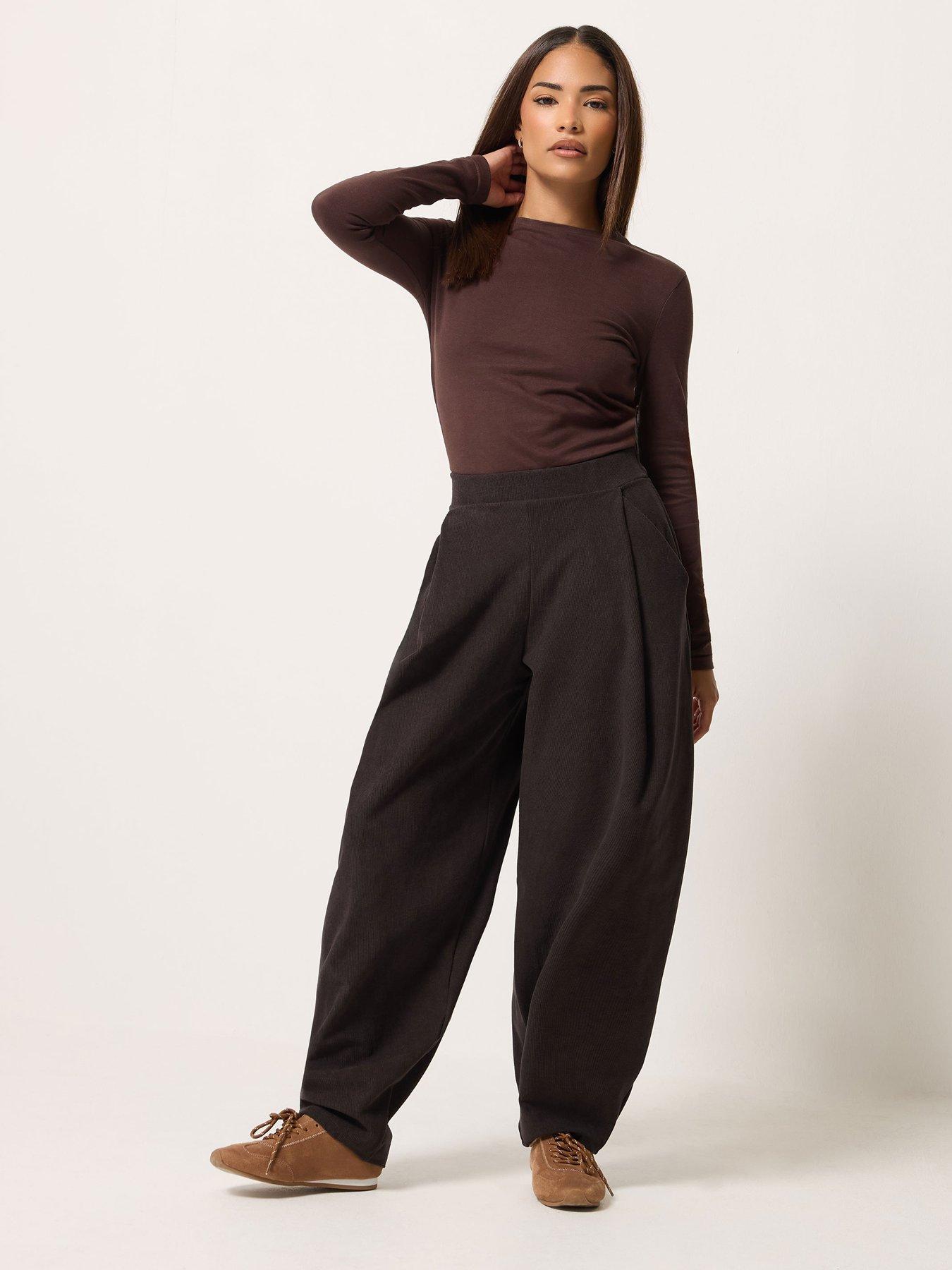 Image 3 of 4 of Long Tall Sally Petite Cord Barrel Leg Trouser - Brown