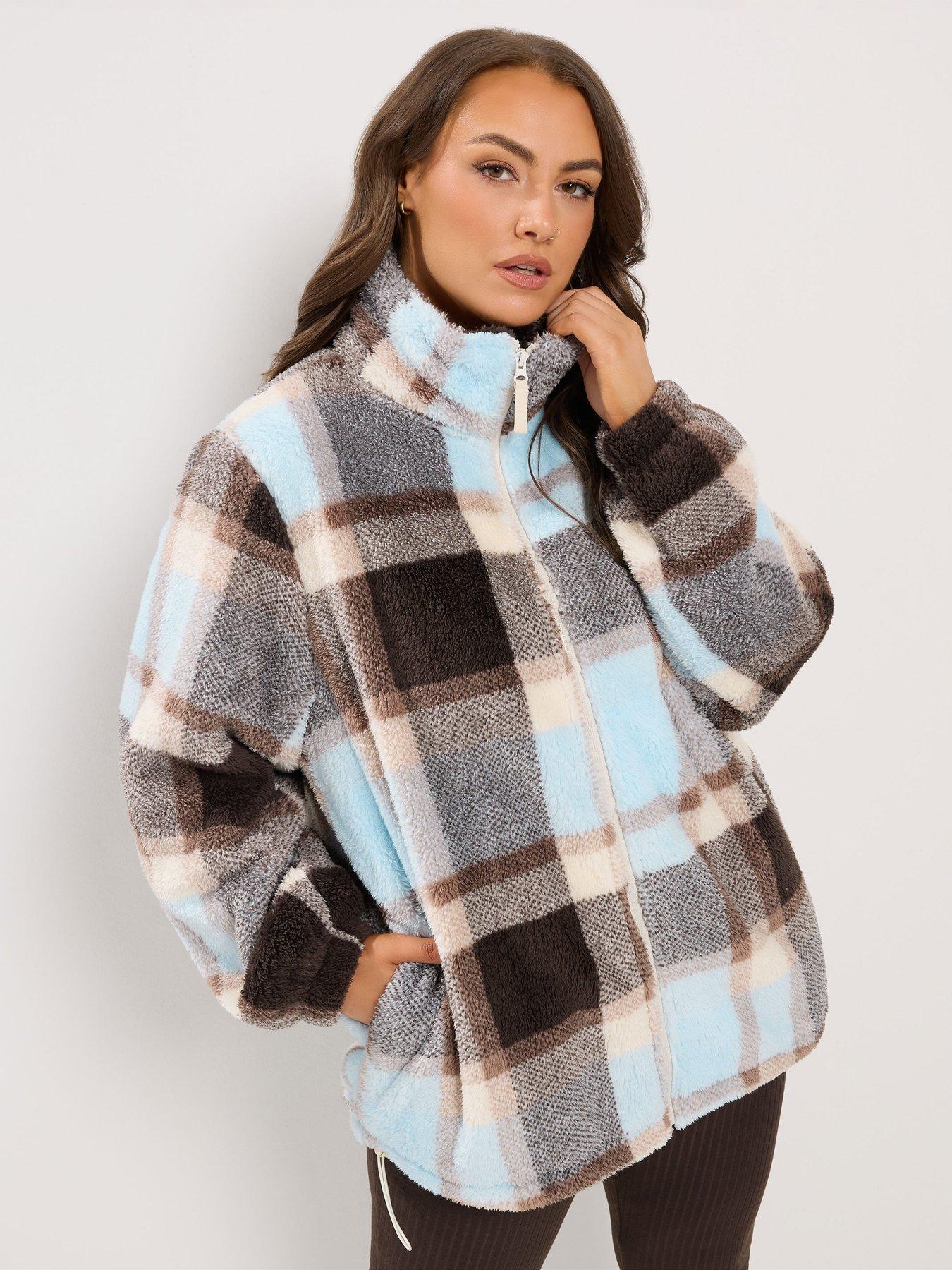 Yours Women's Checked Feather Zip Through Fleece Jacket - Brown