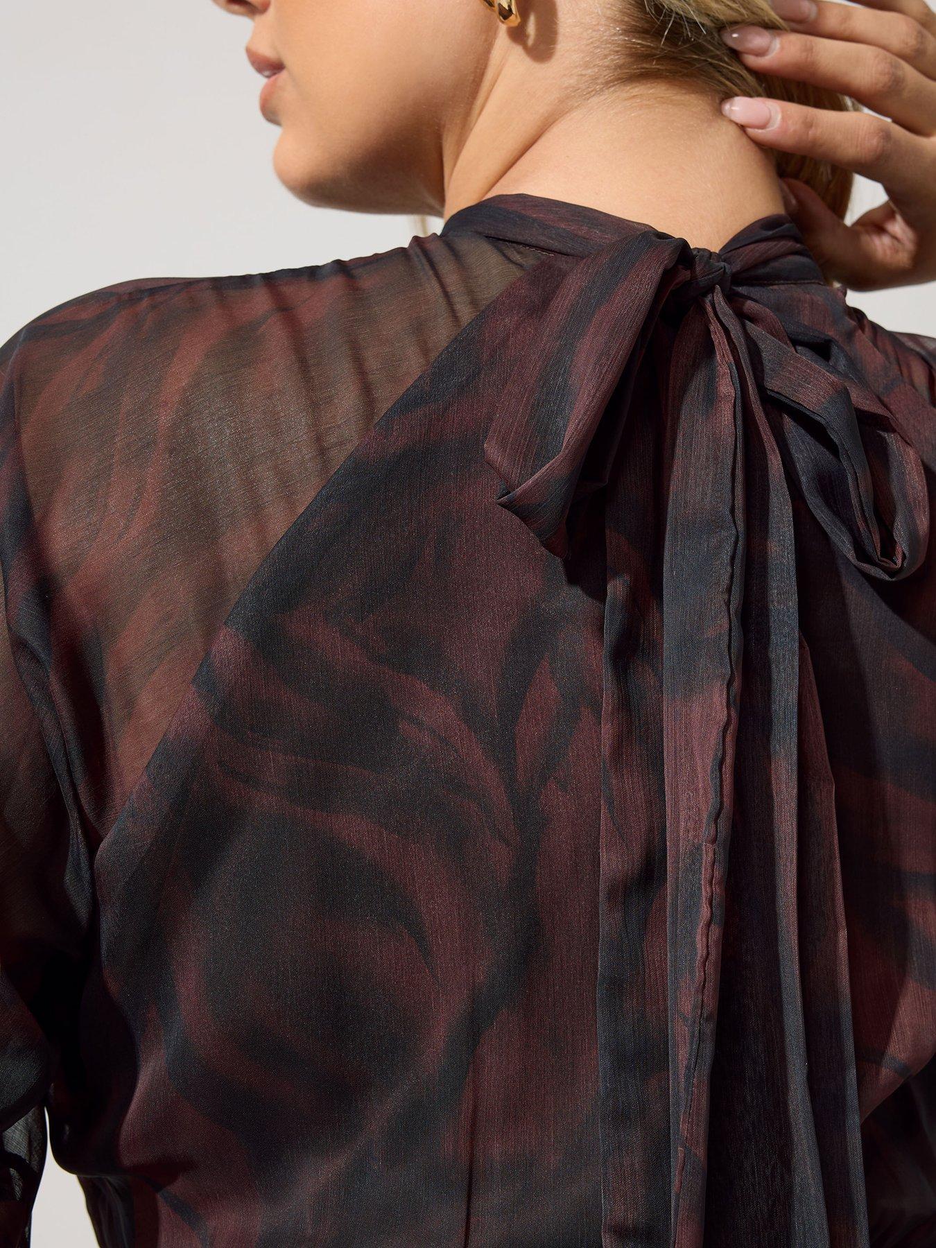 Image 4 of 4 of Yours Curve Bow Back Dress - Brown