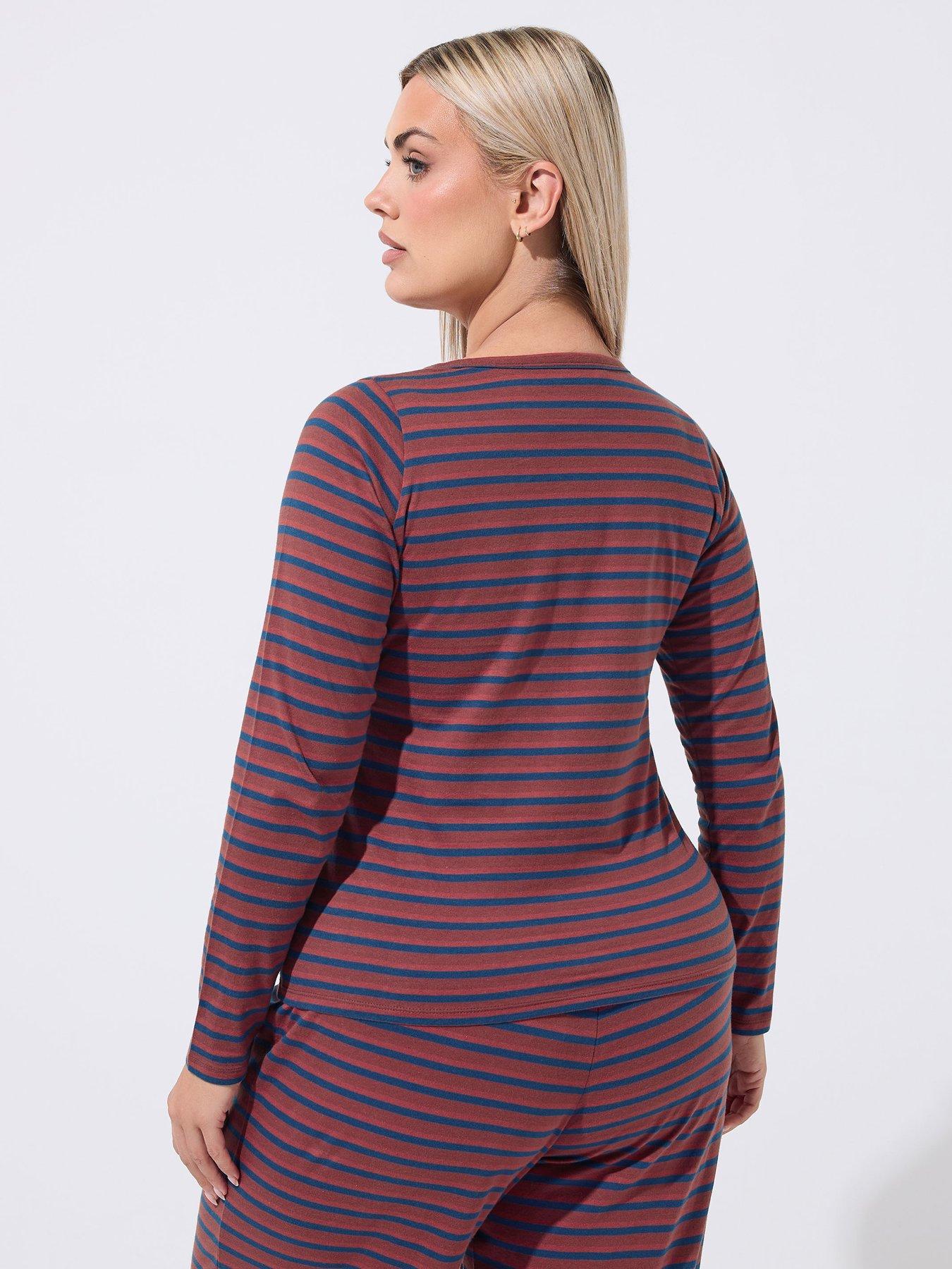 Image 2 of 4 of Yours Womens Curve Stripe Button-Through Long Sleeve Blouse - Blue