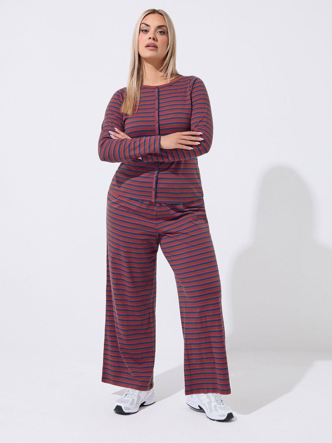 Image 3 of 4 of Yours Womens Curve Stripe Button-Through Long Sleeve Blouse - Blue