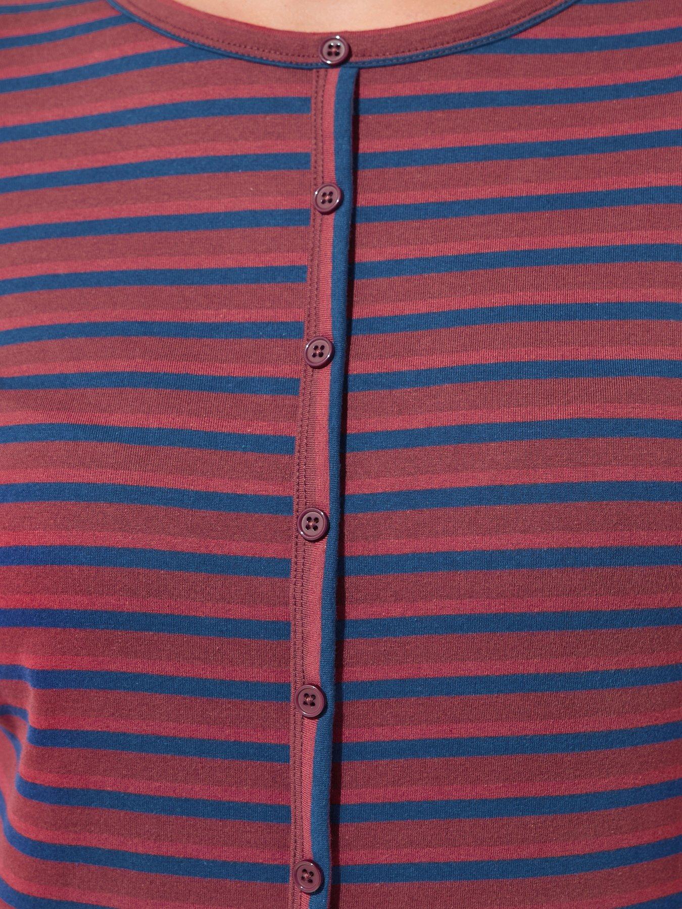 Image 4 of 4 of Yours Womens Curve Stripe Button-Through Long Sleeve Blouse - Blue