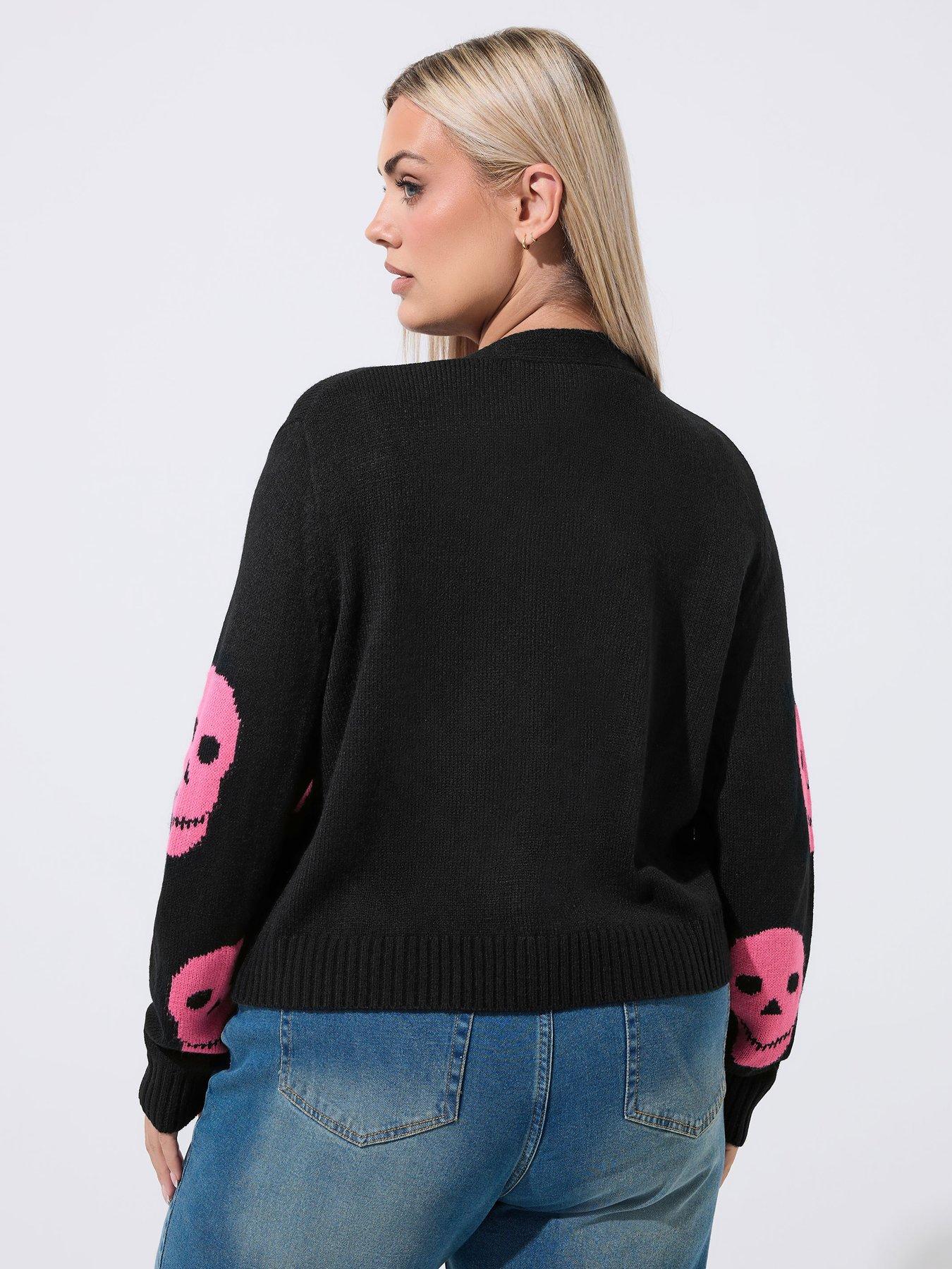 Image 2 of 4 of Yours Curve Skull Button Cardigan - Black
