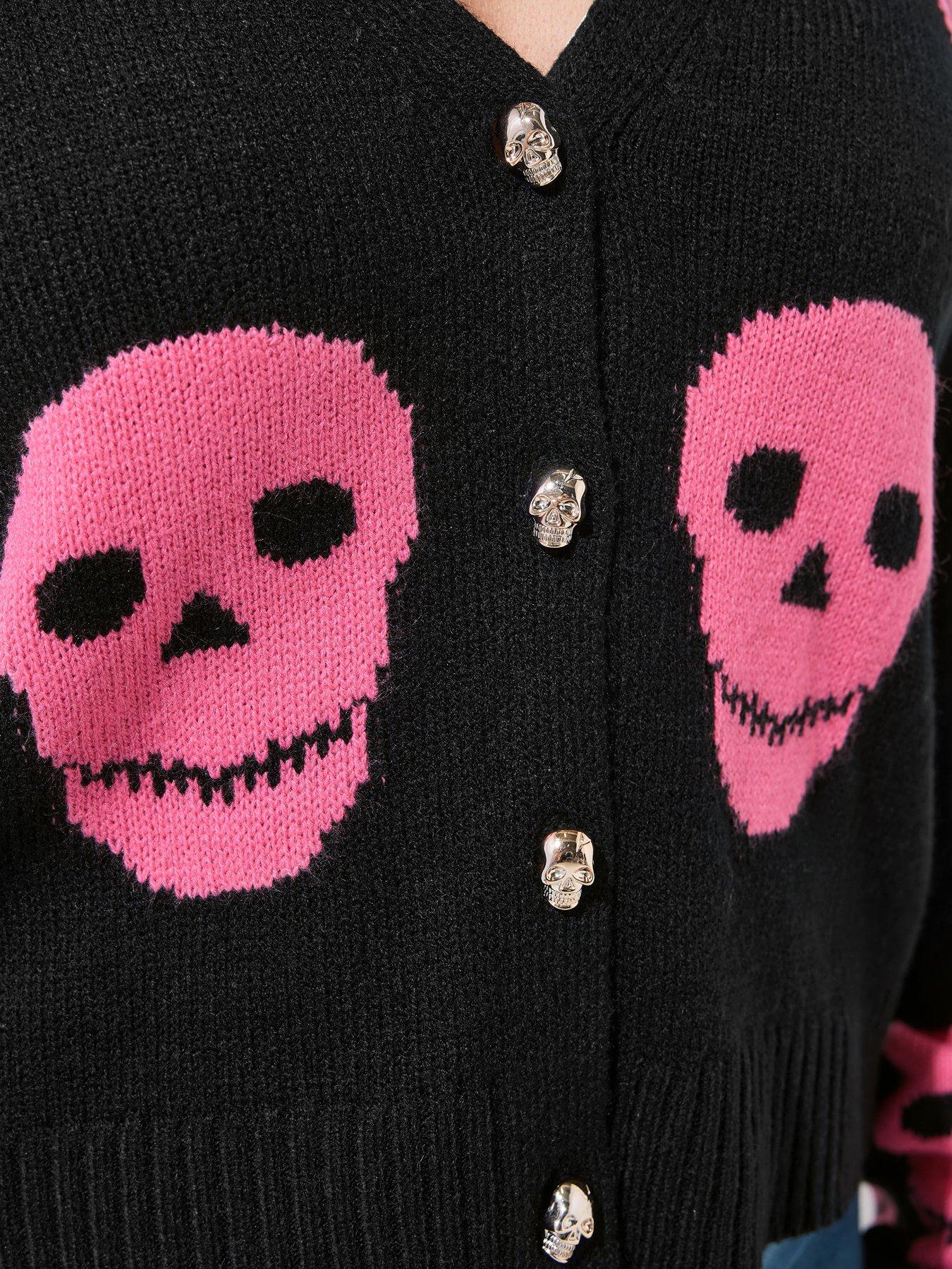 Image 4 of 4 of Yours Curve Skull Button Cardigan - Black