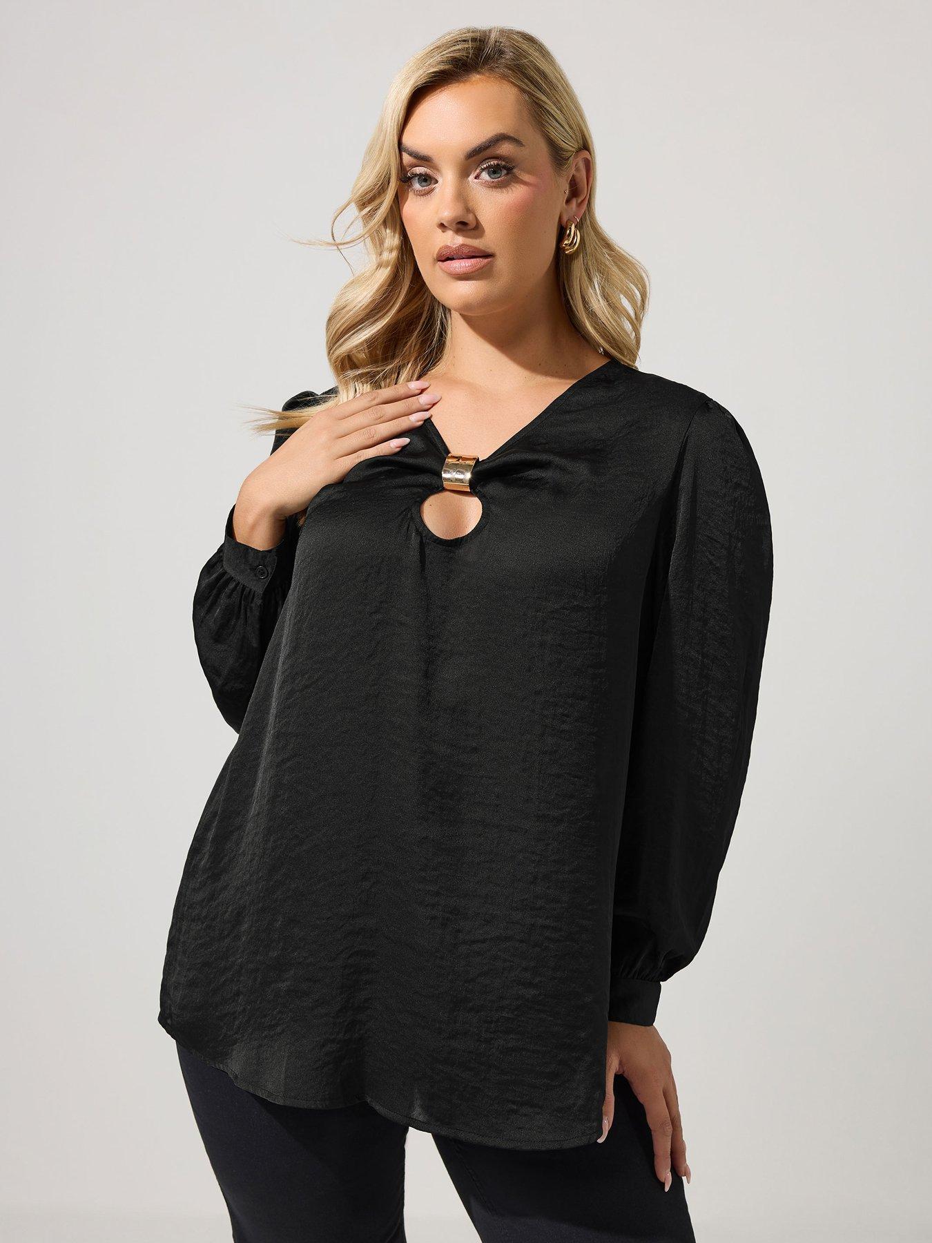 Yours Womens Curve Crinkle Satin Metal Trim Blouse - Black