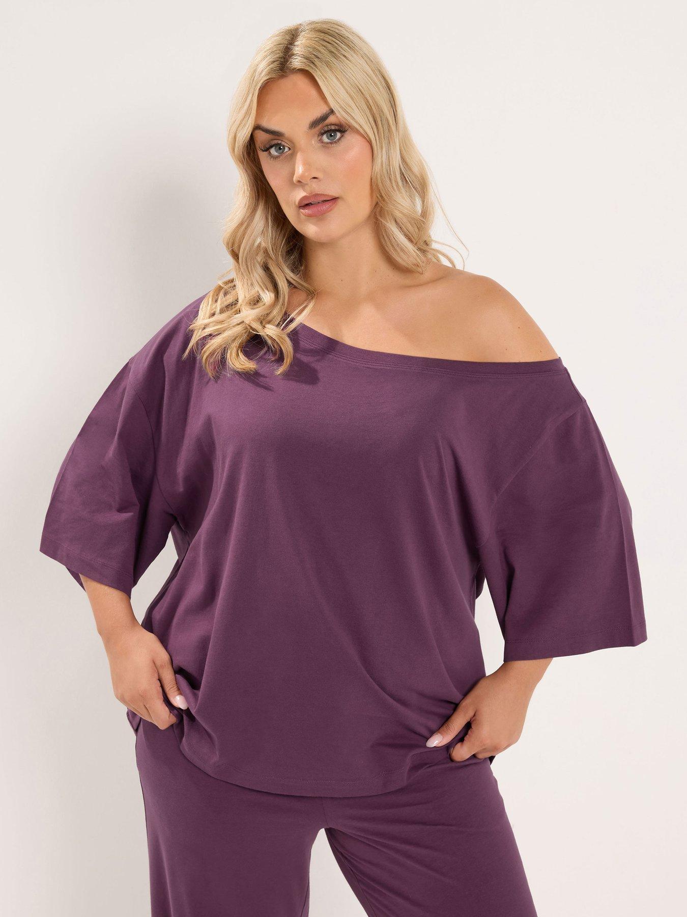 Yours Curve Off Shoulder T-Shirt - Purple