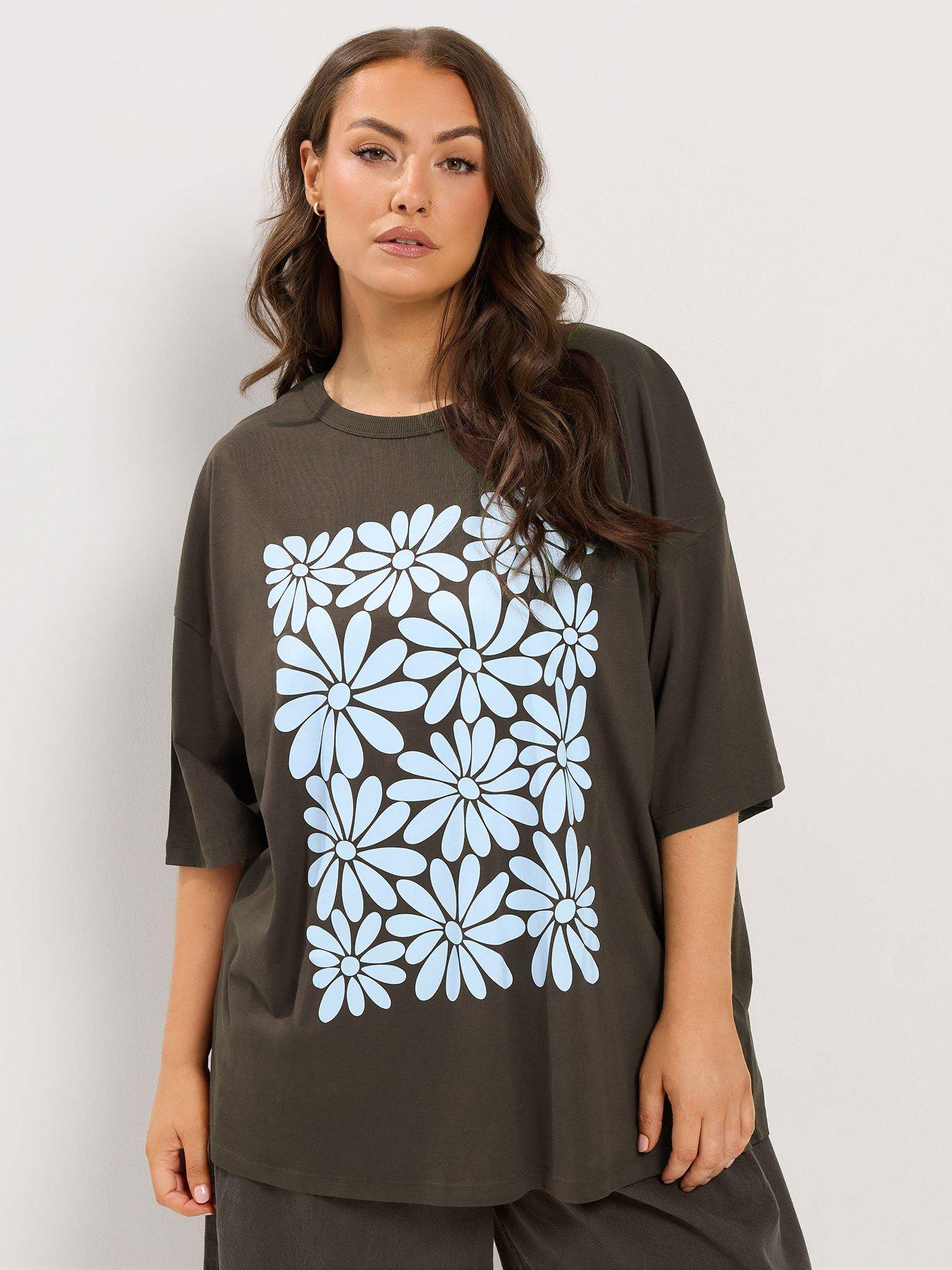 Yours Curve Floral Boxy T-Shirt - Brown
