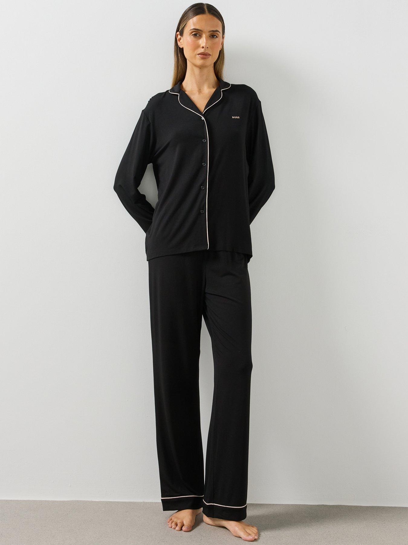 Image 1 of 5 of BOSS Stretch-jersey Pajama Set With Embroidered Logo - Black