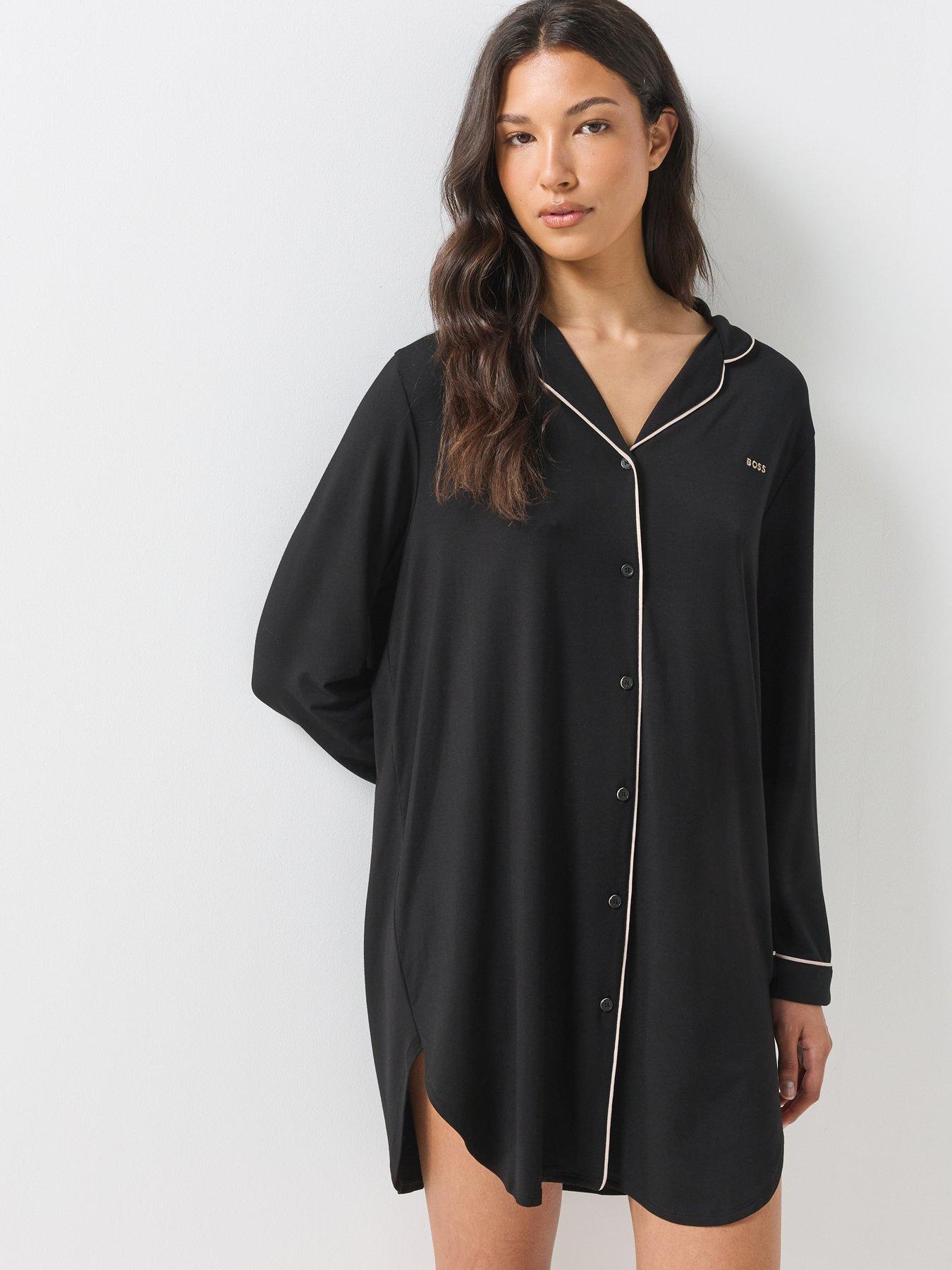 Image 1 of 6 of BOSS Womens Relaxed Button Through Sleepshirt - Black