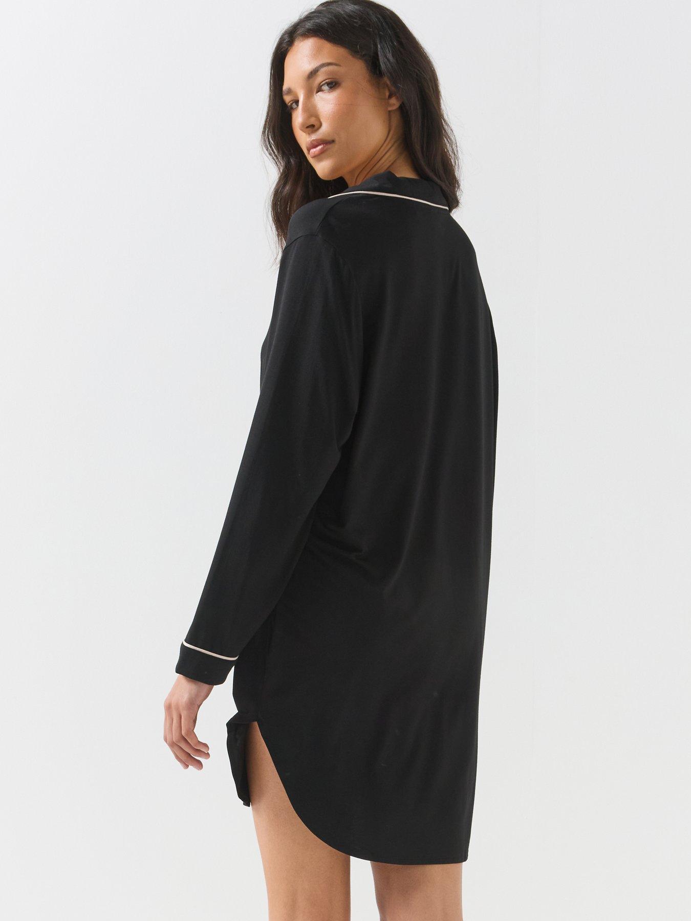 Image 2 of 6 of BOSS Womens Relaxed Button Through Sleepshirt - Black