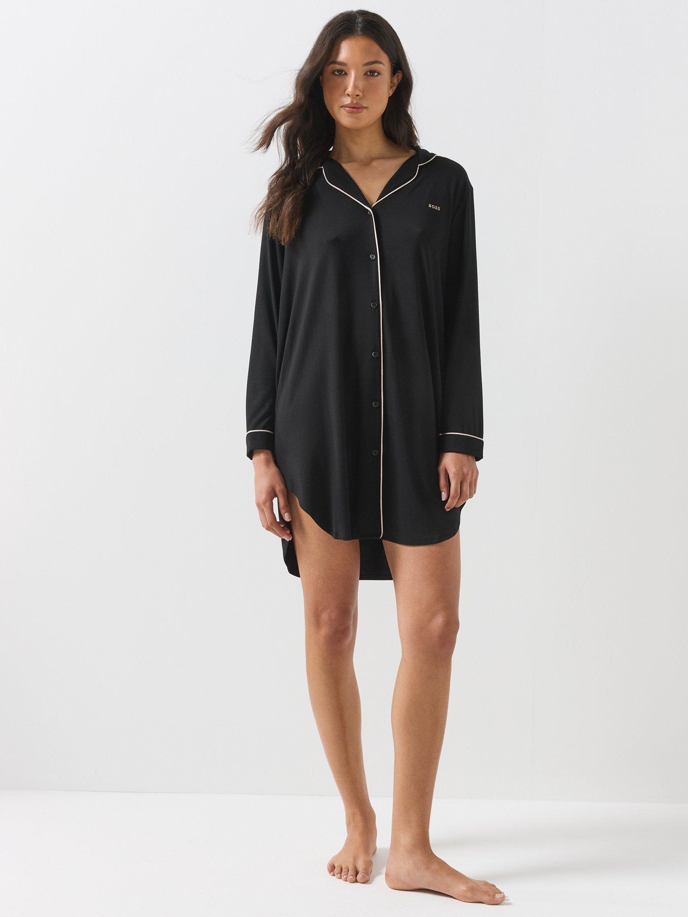 Image 3 of 6 of BOSS Womens Relaxed Button Through Sleepshirt - Black