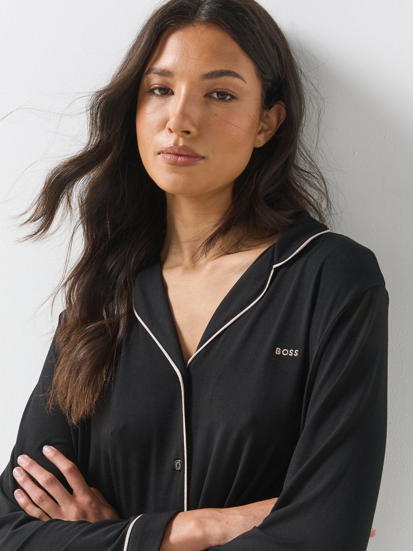 Image 5 of 6 of BOSS Womens Relaxed Button Through Sleepshirt - Black
