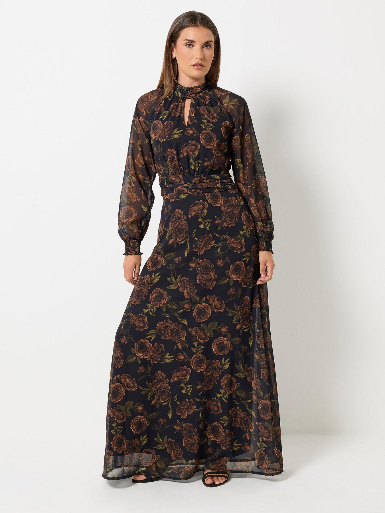 Image 1 of 4 of Long Tall Sally Womens Tall Floral Keyhole Maxi Dress - Black