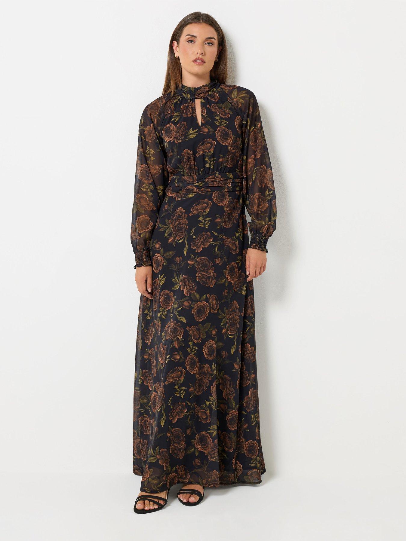 Image 3 of 4 of Long Tall Sally Womens Tall Floral Keyhole Maxi Dress - Black