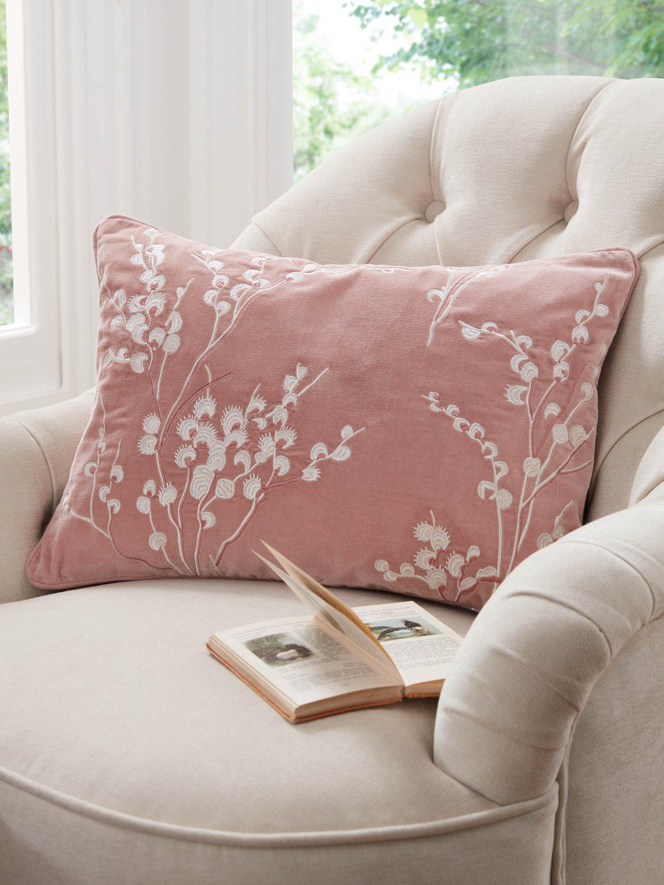 Laura Ashley Pussy Willow Embroidered Feather Filled Cushion 35cm X 50cm