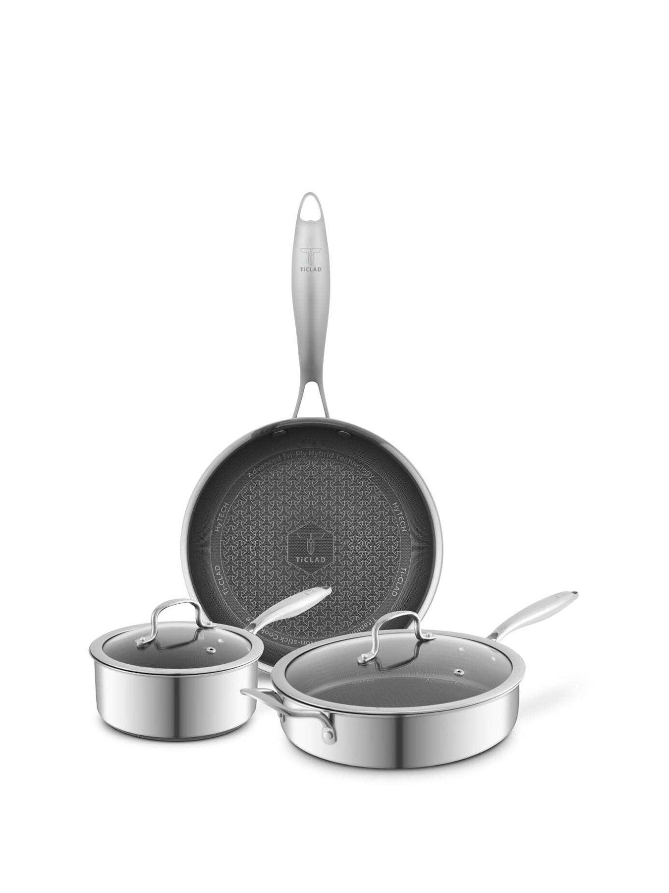 Image 1 of 6 of Tower Ti-Clad 3 Piece Essential Pan Set, 18cm Saucepan, 24cm Frying Pan, 28cm Multi-Pan