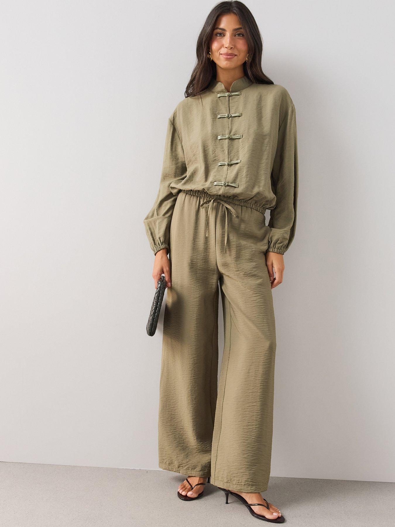 Image 1 of 6 of The Very Collection Textured Wide Leg Trousers - Green