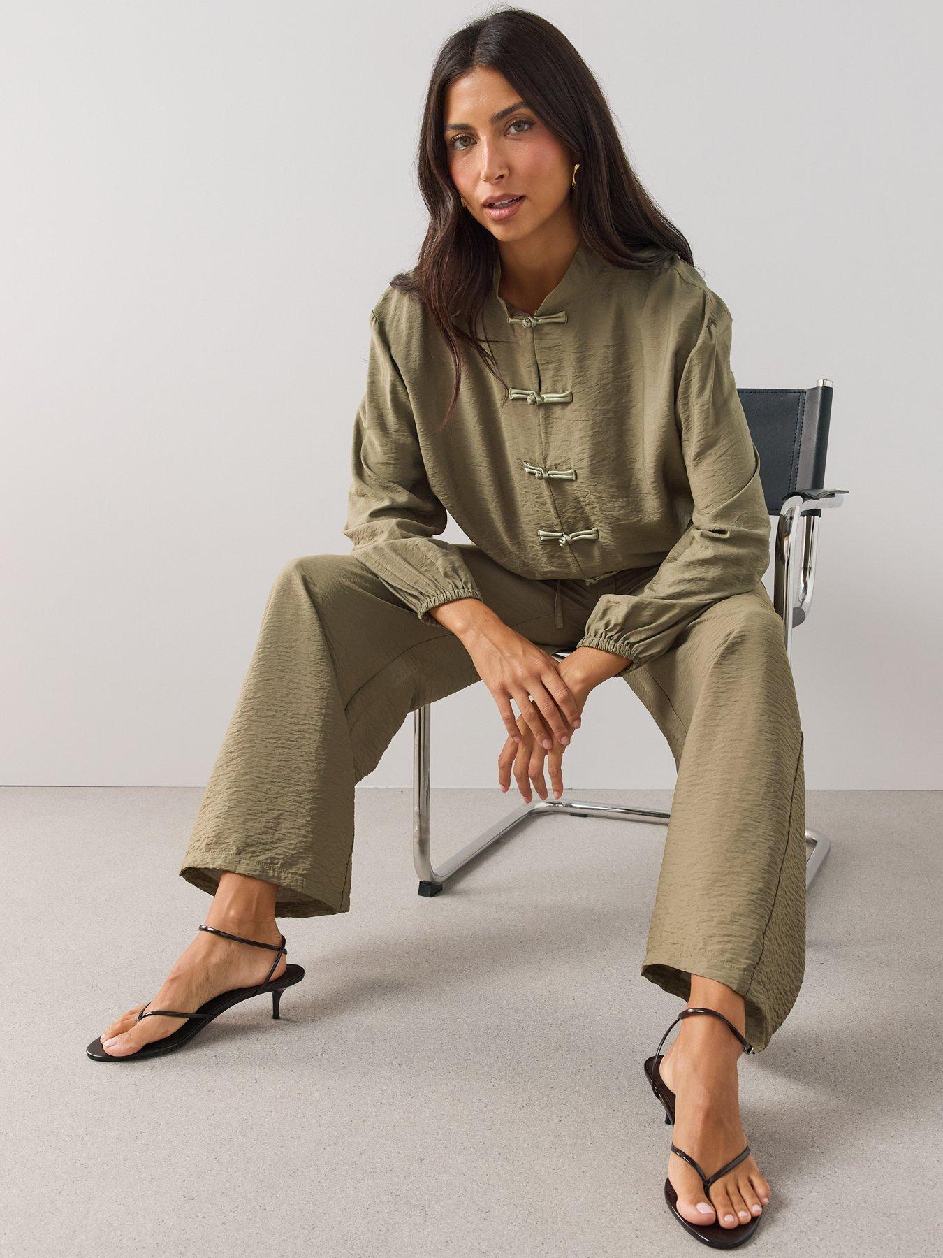 Image 3 of 6 of The Very Collection Textured Wide Leg Trousers - Green
