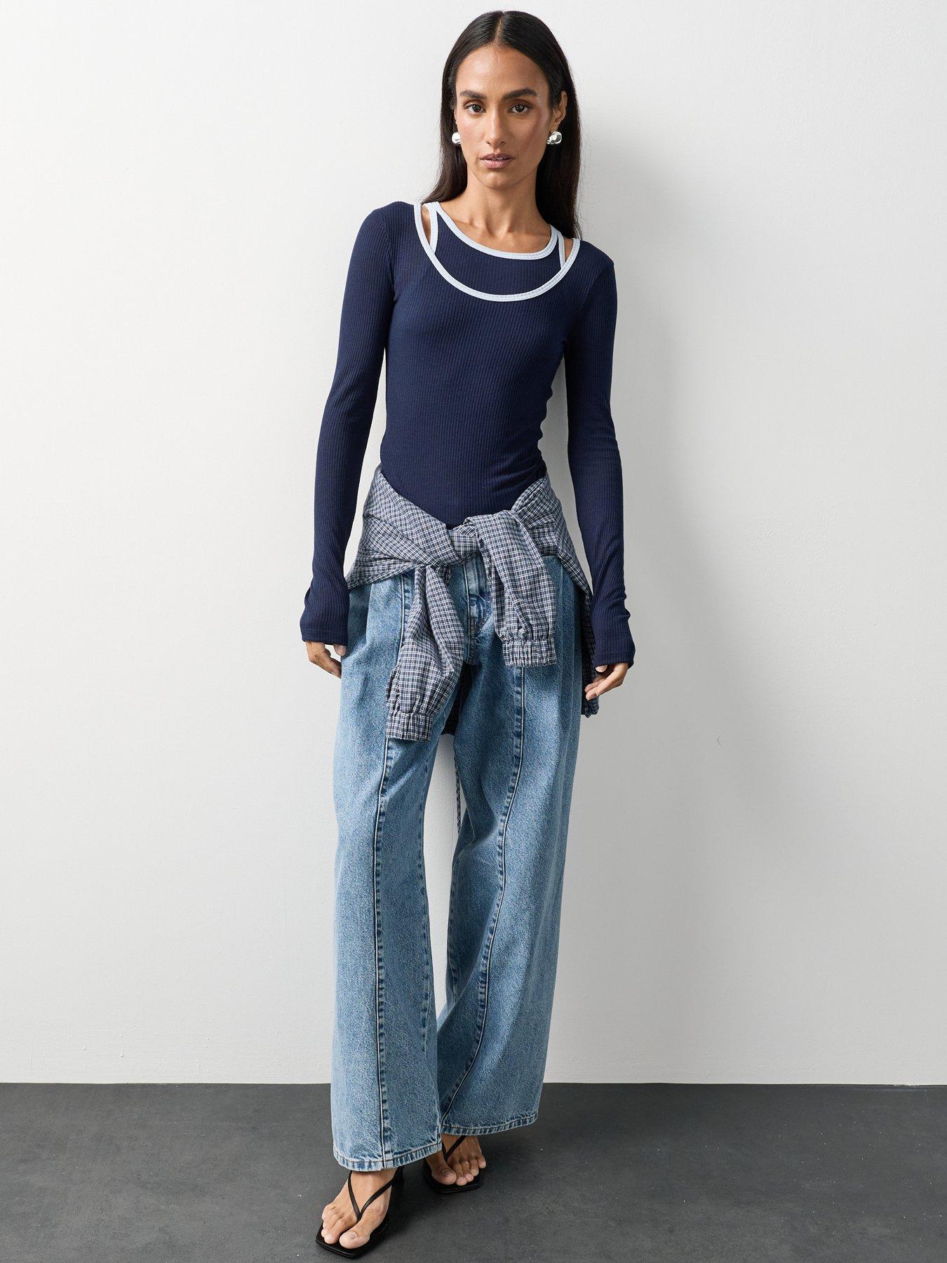 Image 3 of 7 of Michelle Keegan Double Layer Sheer Top - Navy