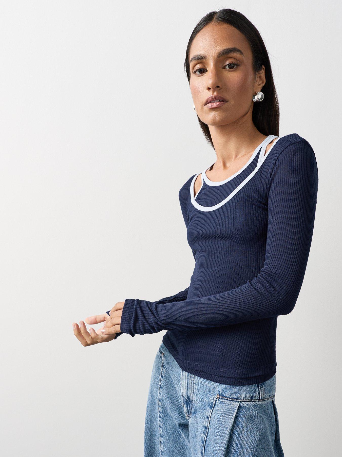 Image 5 of 7 of Michelle Keegan Double Layer Sheer Top - Navy