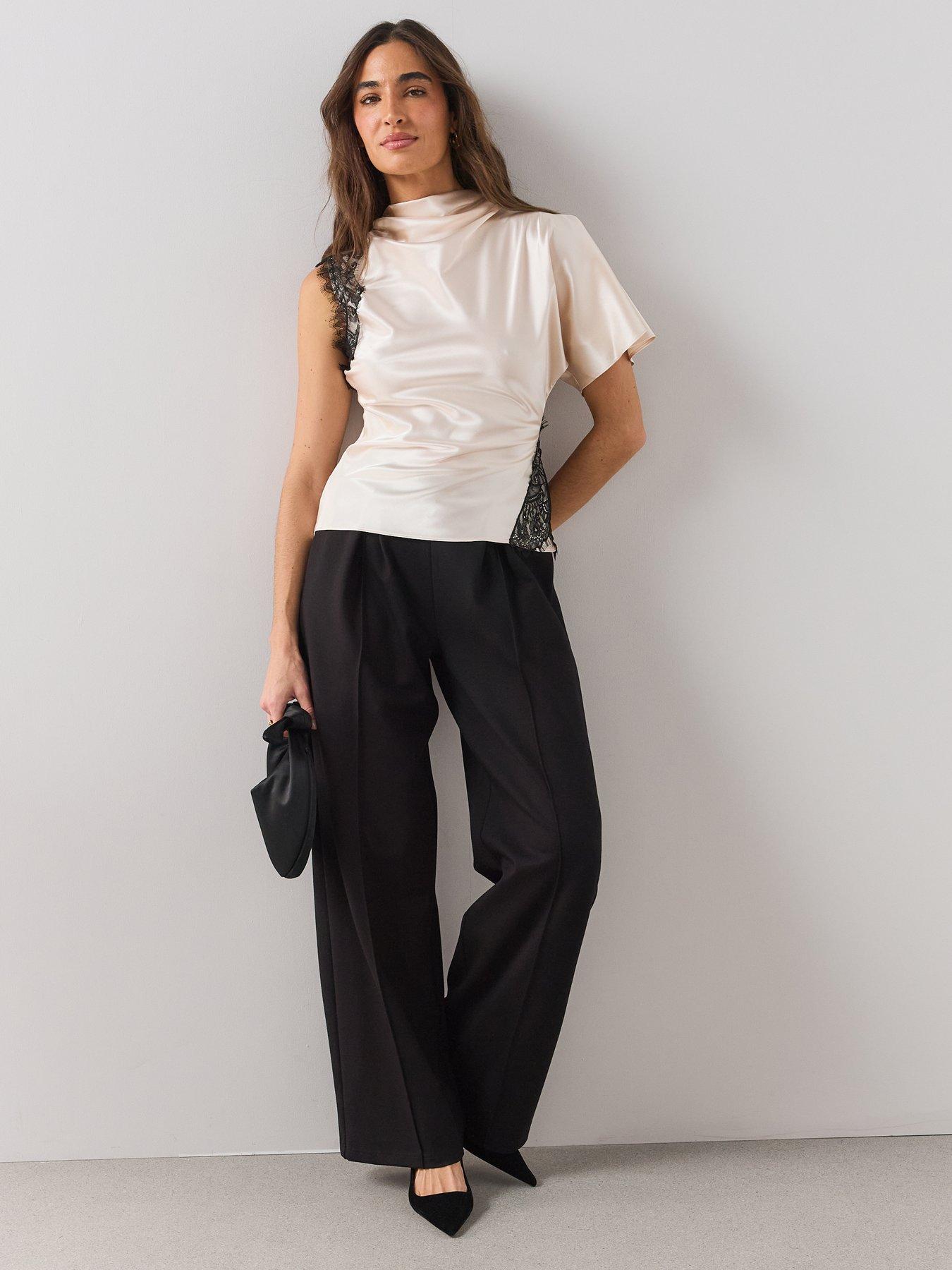 Image 3 of 5 of The Very Collection Satin Lace Trim Short Sleeve Blouse