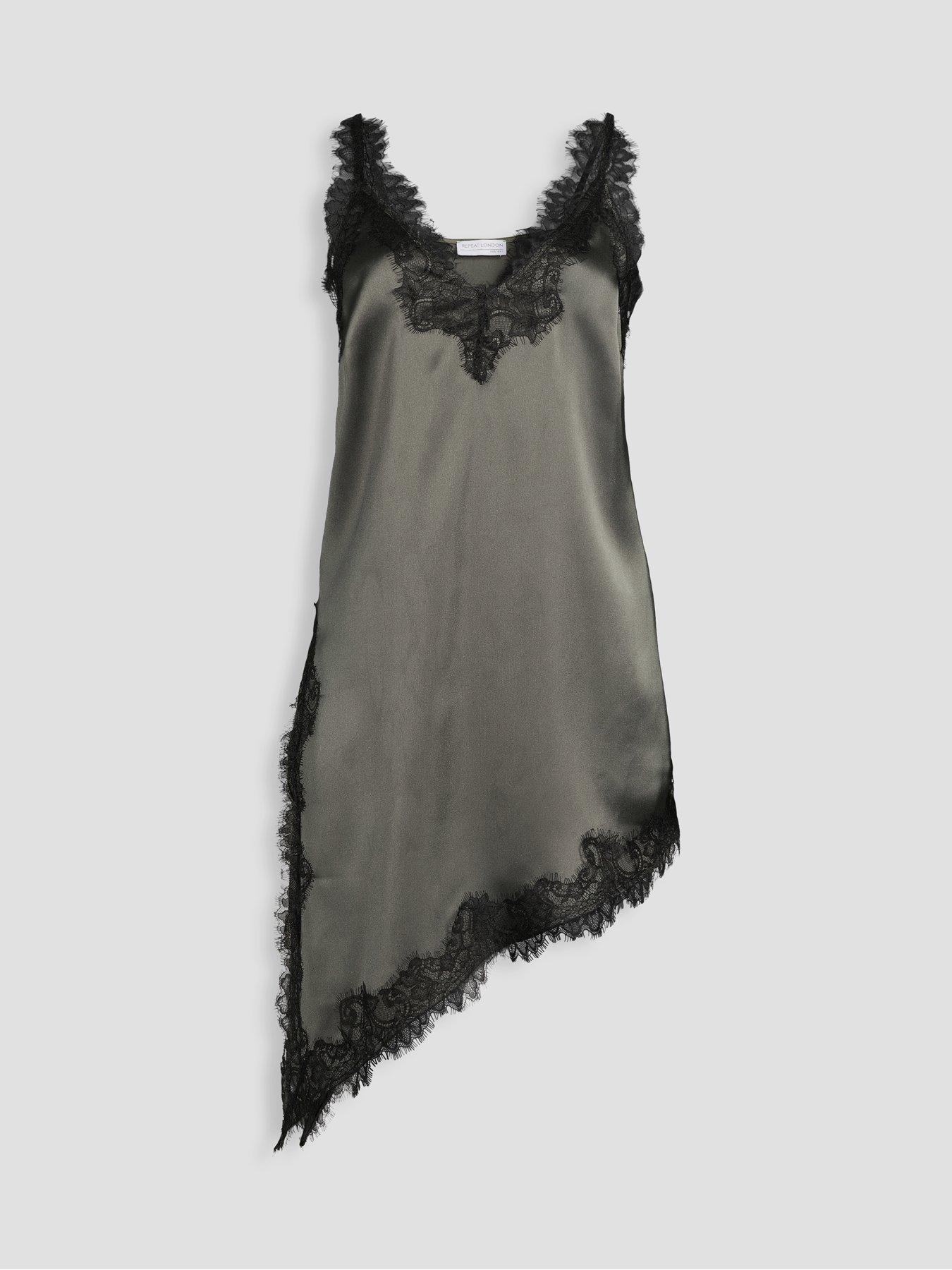Image 7 of 7 of The Very Collection Satin Lace Trim Asymmetric Cami - Green