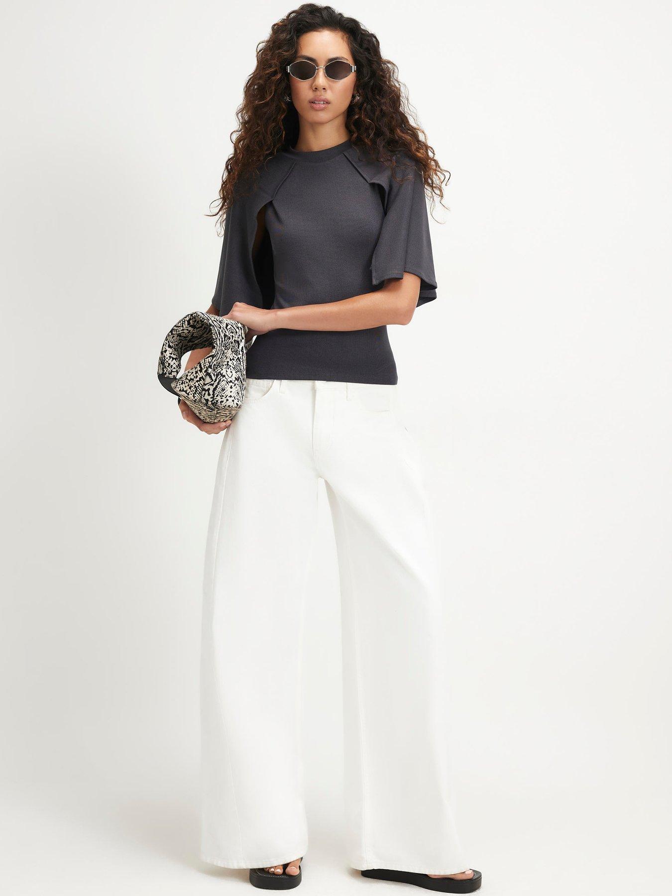 Image 3 of 6 of River Island Womens Cape Sleeve Soft Touch Ribbed T-Shirt - Grey