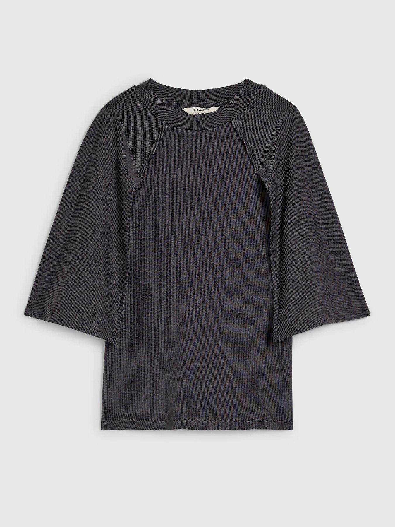 Image 6 of 6 of River Island Womens Cape Sleeve Soft Touch Ribbed T-Shirt - Grey