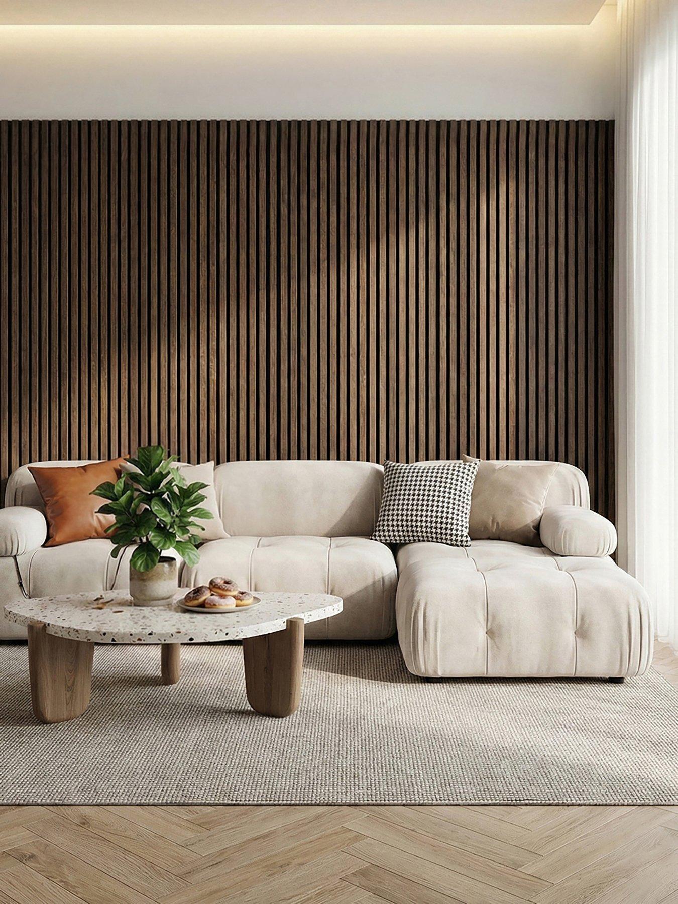 Image 1 of 7 of Living and Home Acoustic MDF Wall Panel Walnut Wood Grain Effect 60cm W x 120cm H