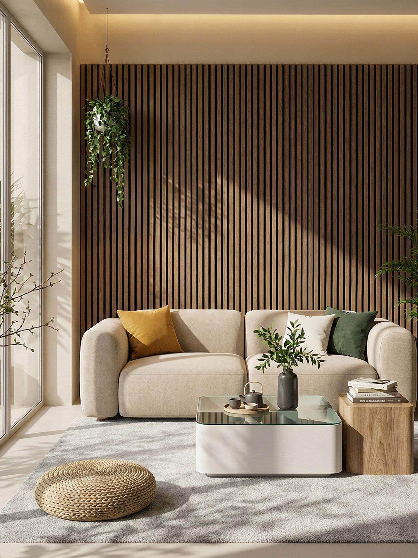 Image 4 of 7 of Living and Home Acoustic MDF Wall Panel Walnut Wood Grain Effect 60cm W x 120cm H