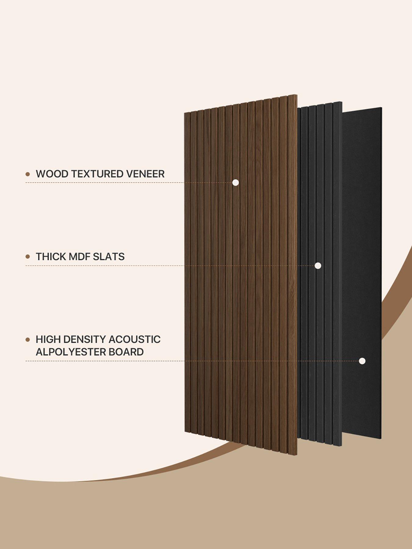Image 6 of 7 of Living and Home Acoustic MDF Wall Panel Walnut Wood Grain Effect 60cm W x 120cm H
