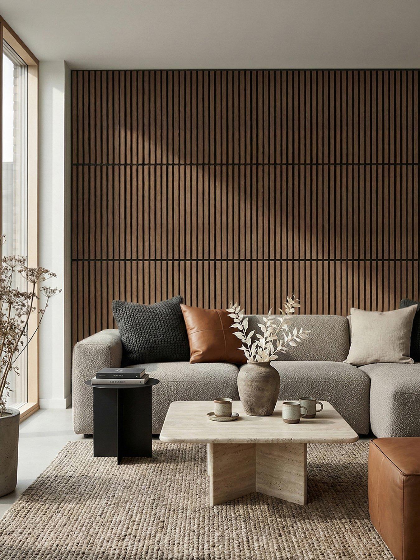 Image 4 of 7 of Living and Home 4-Pack Acoustic MDF Wall Panels Walnut Effect 60cm W x 60cm H