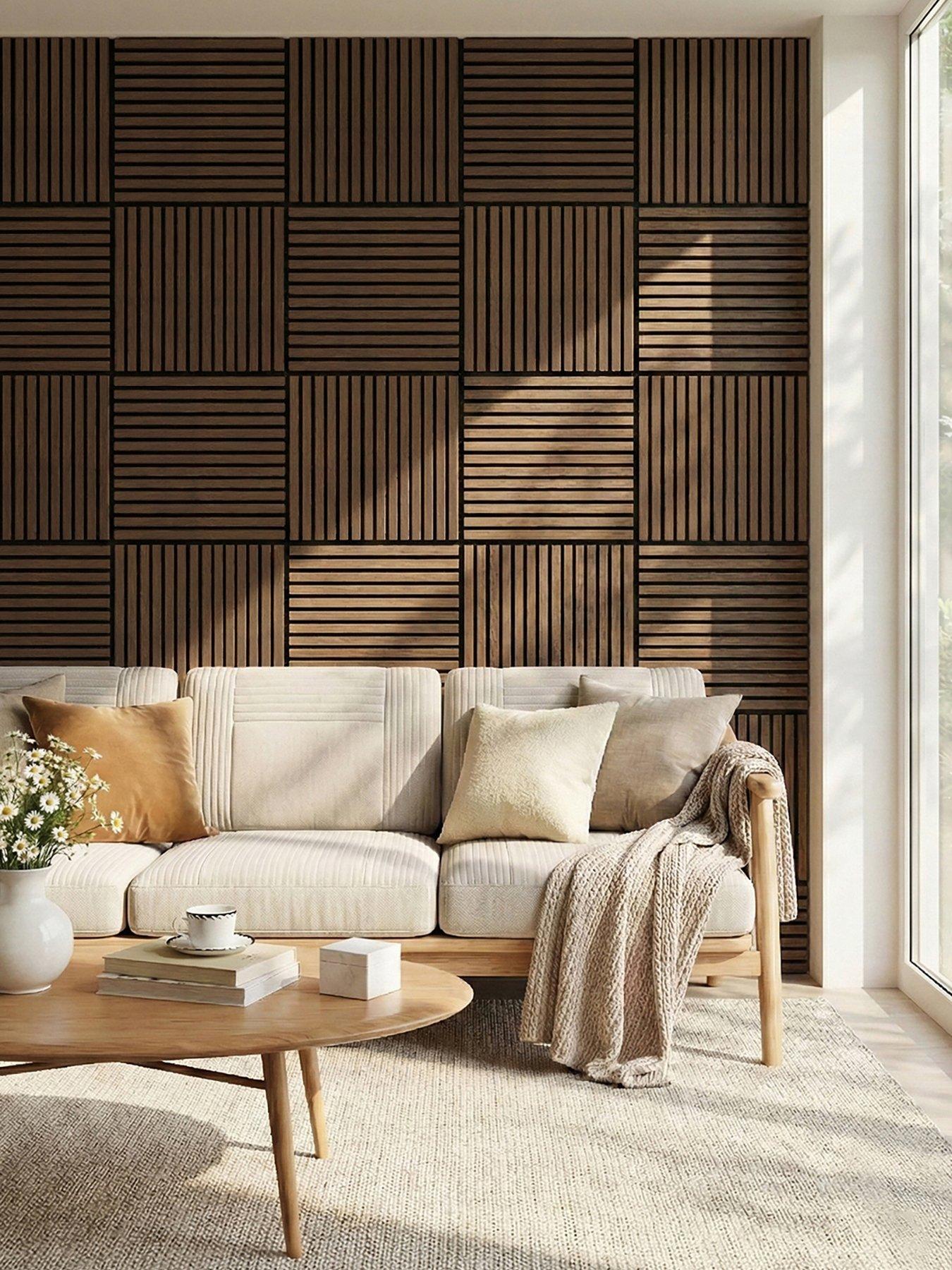 Image 5 of 7 of Living and Home 4-Pack Acoustic MDF Wall Panels Walnut Effect 60cm W x 60cm H