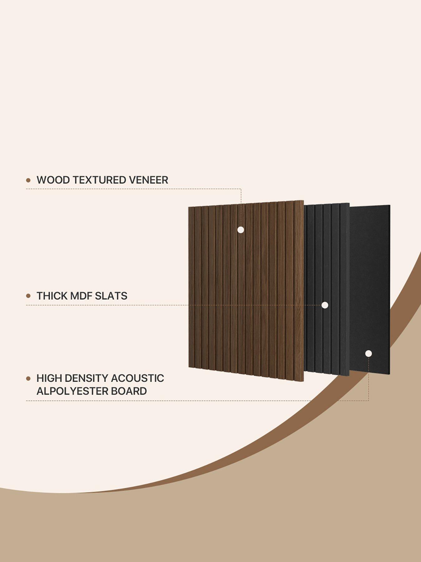Image 6 of 7 of Living and Home 4-Pack Acoustic MDF Wall Panels Walnut Effect 60cm W x 60cm H