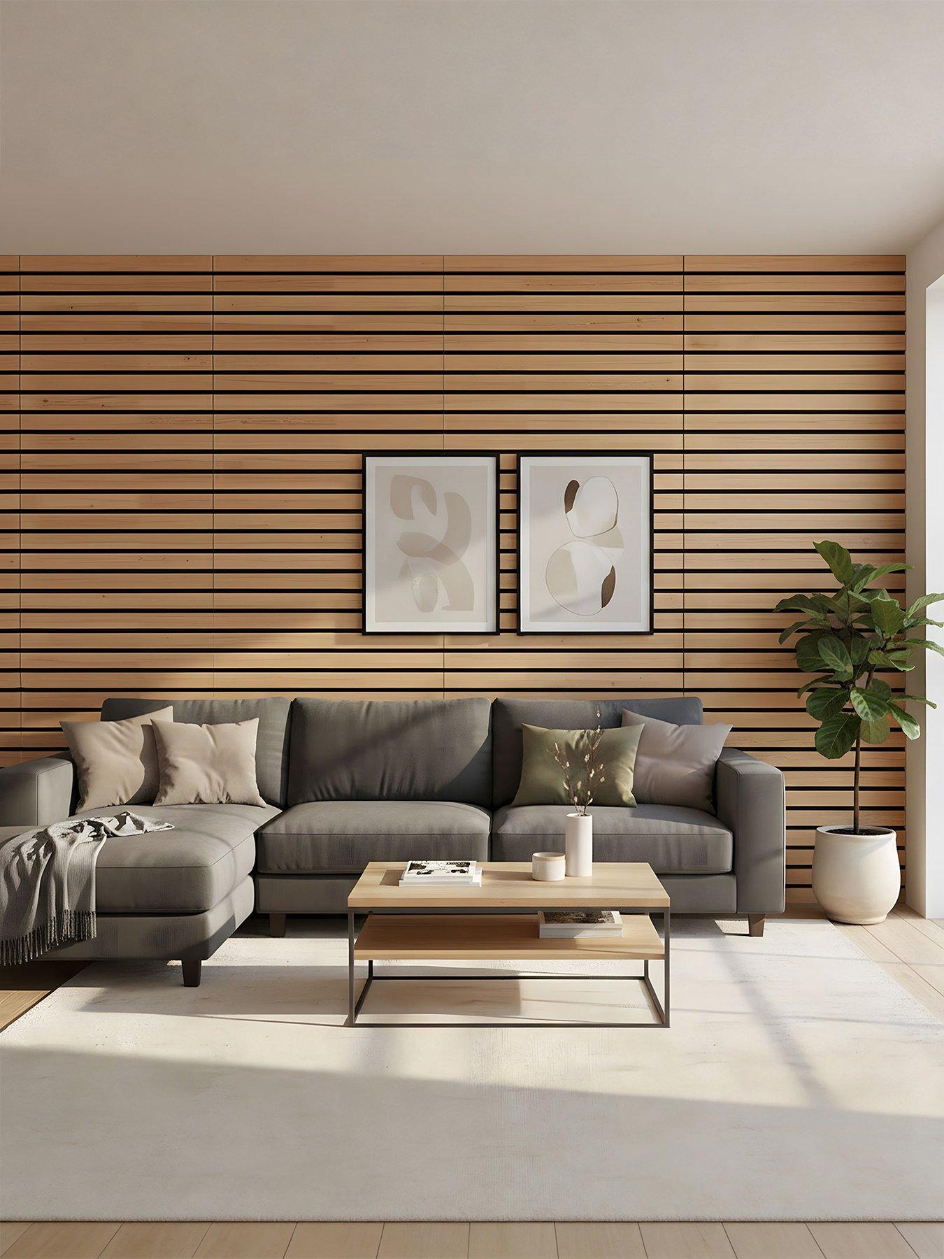 Image 1 of 7 of Living and Home 8-Pack Acoustic Wood Slat Wall Panels Light Brown 30cm x 60cm