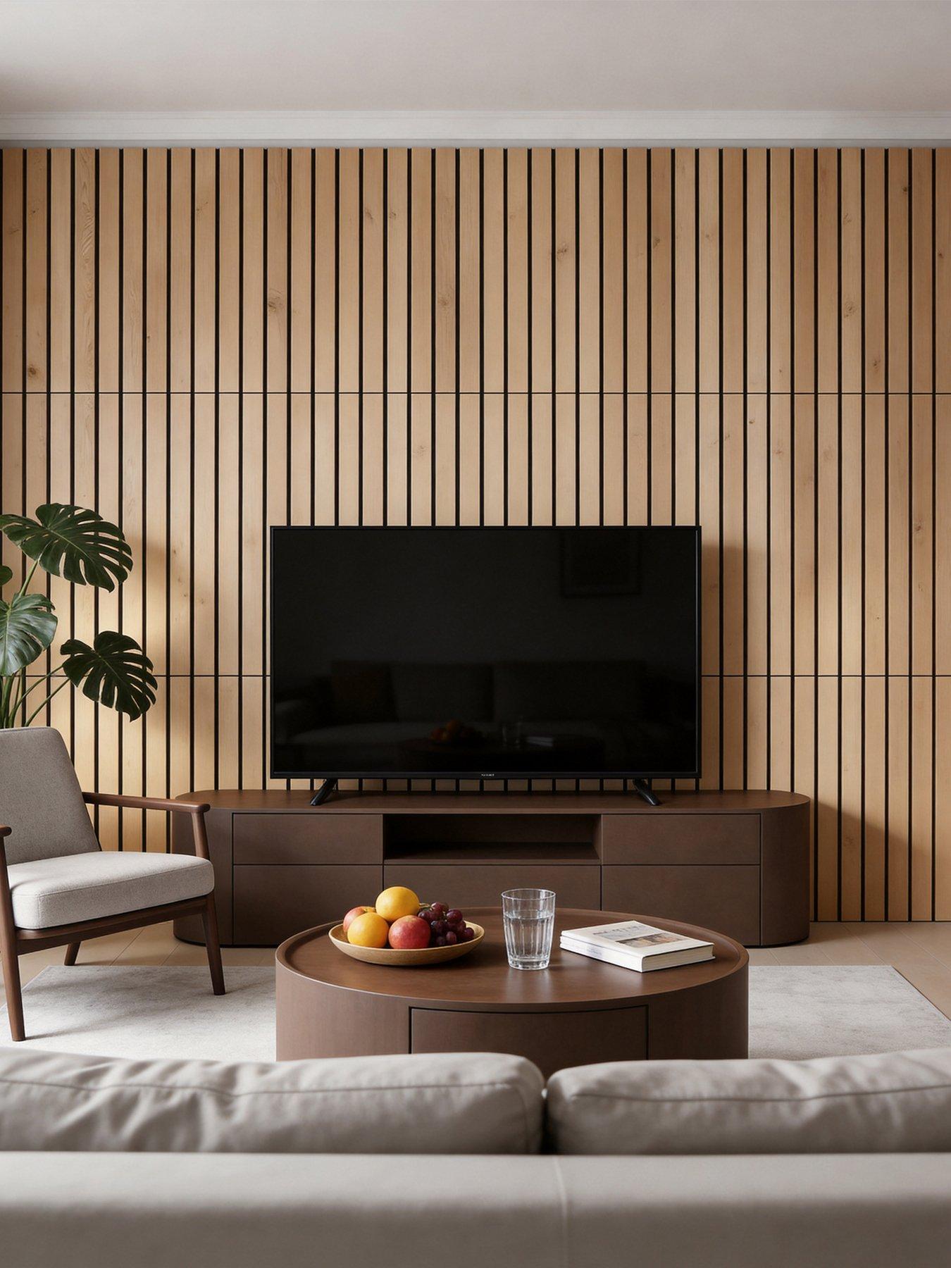 Image 4 of 7 of Living and Home 8-Pack Acoustic Wood Slat Wall Panels Light Brown 30cm x 60cm