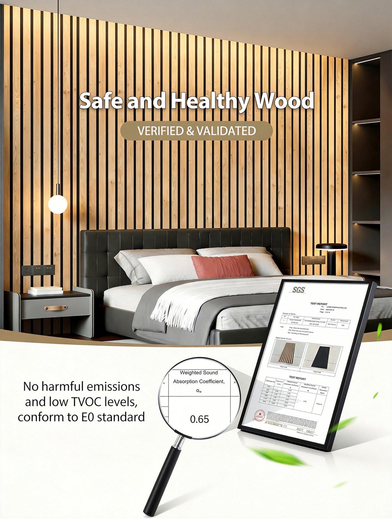 Image 6 of 7 of Living and Home 8-Pack Acoustic Wood Slat Wall Panels Light Brown 30cm x 60cm
