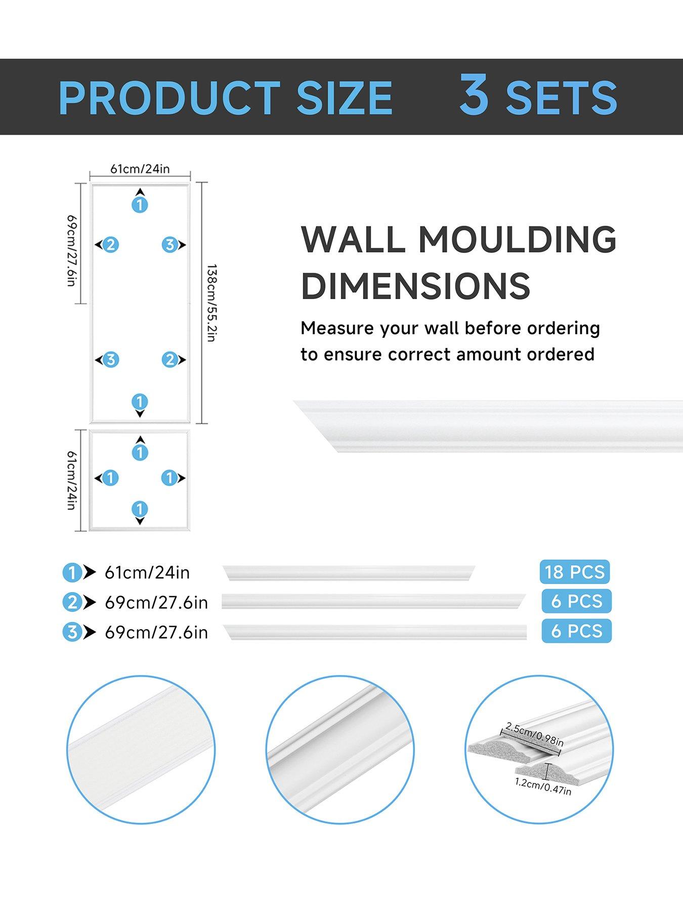 Image 7 of 7 of Living and Home Set of 3 Waterproof Self-Adhesive Pre-Cut Wall Moulding Frame Kit