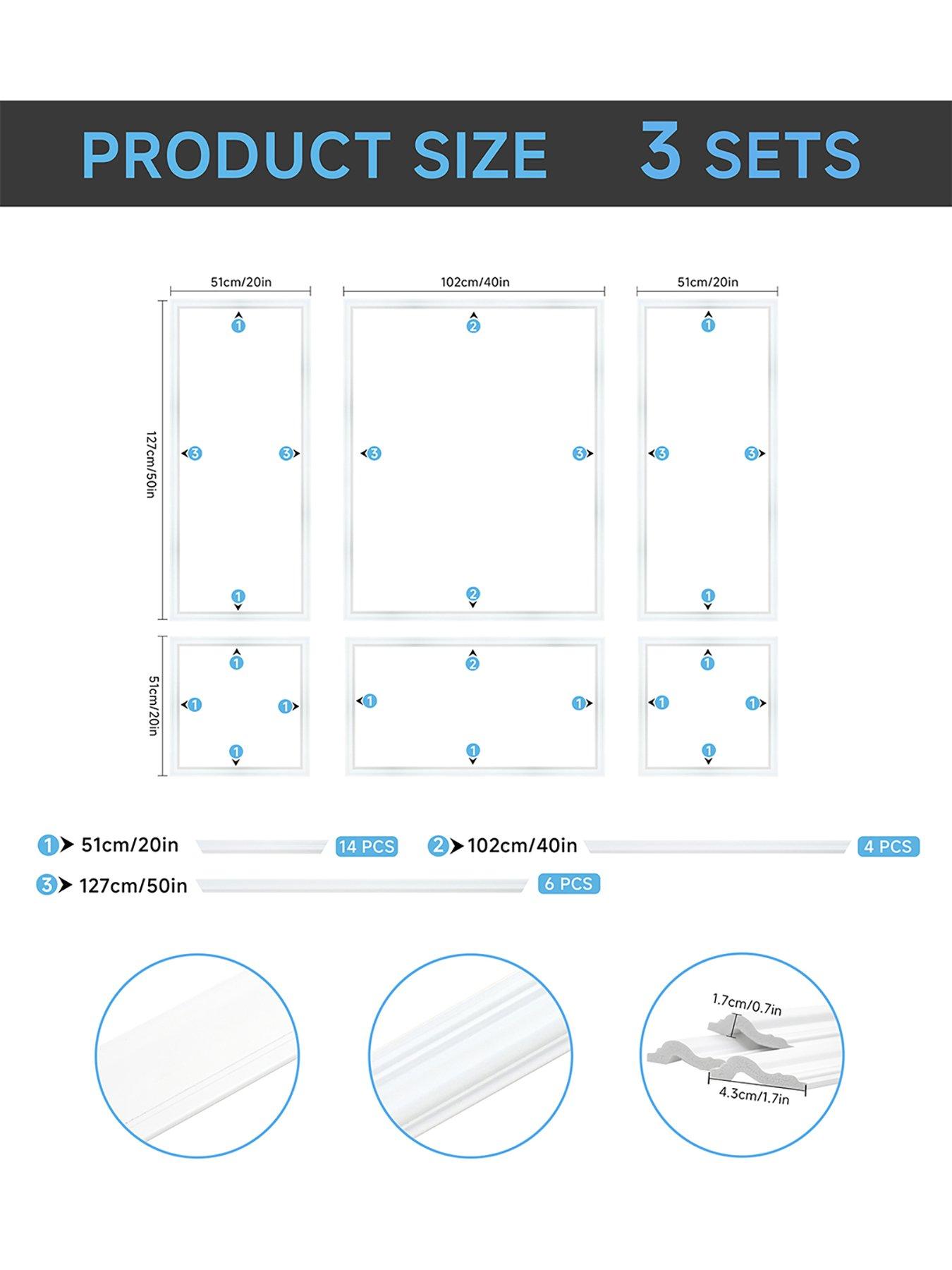 Image 7 of 7 of Living and Home Set of 3 Waterproof Self-Adhesive Pre-Cut Wall Moulding Frame Kit