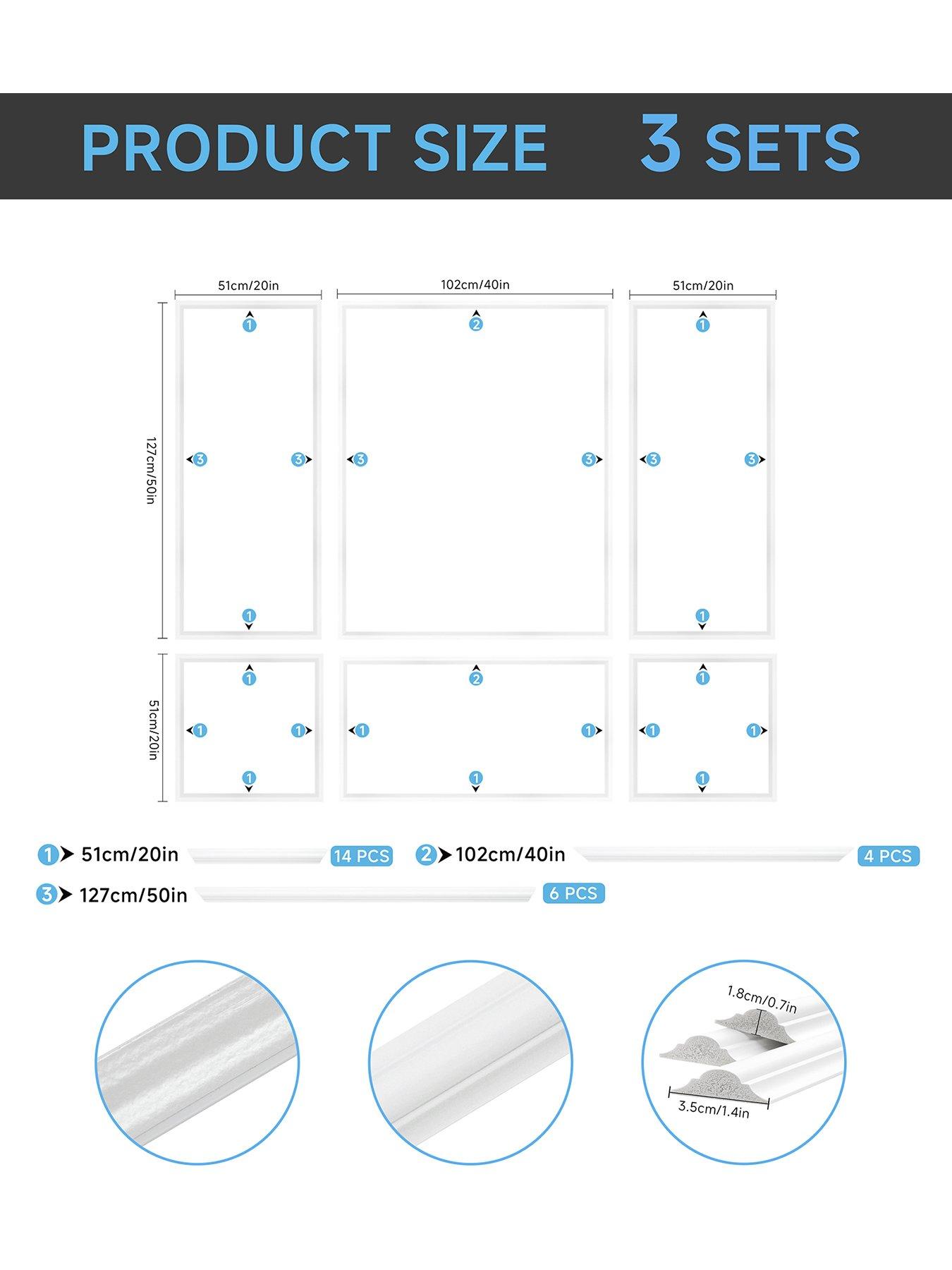 Image 7 of 7 of Living and Home Set of 3 Waterproof Self-Adhesive Pre-Cut Wall Moulding Frame Kit 4 Sizes