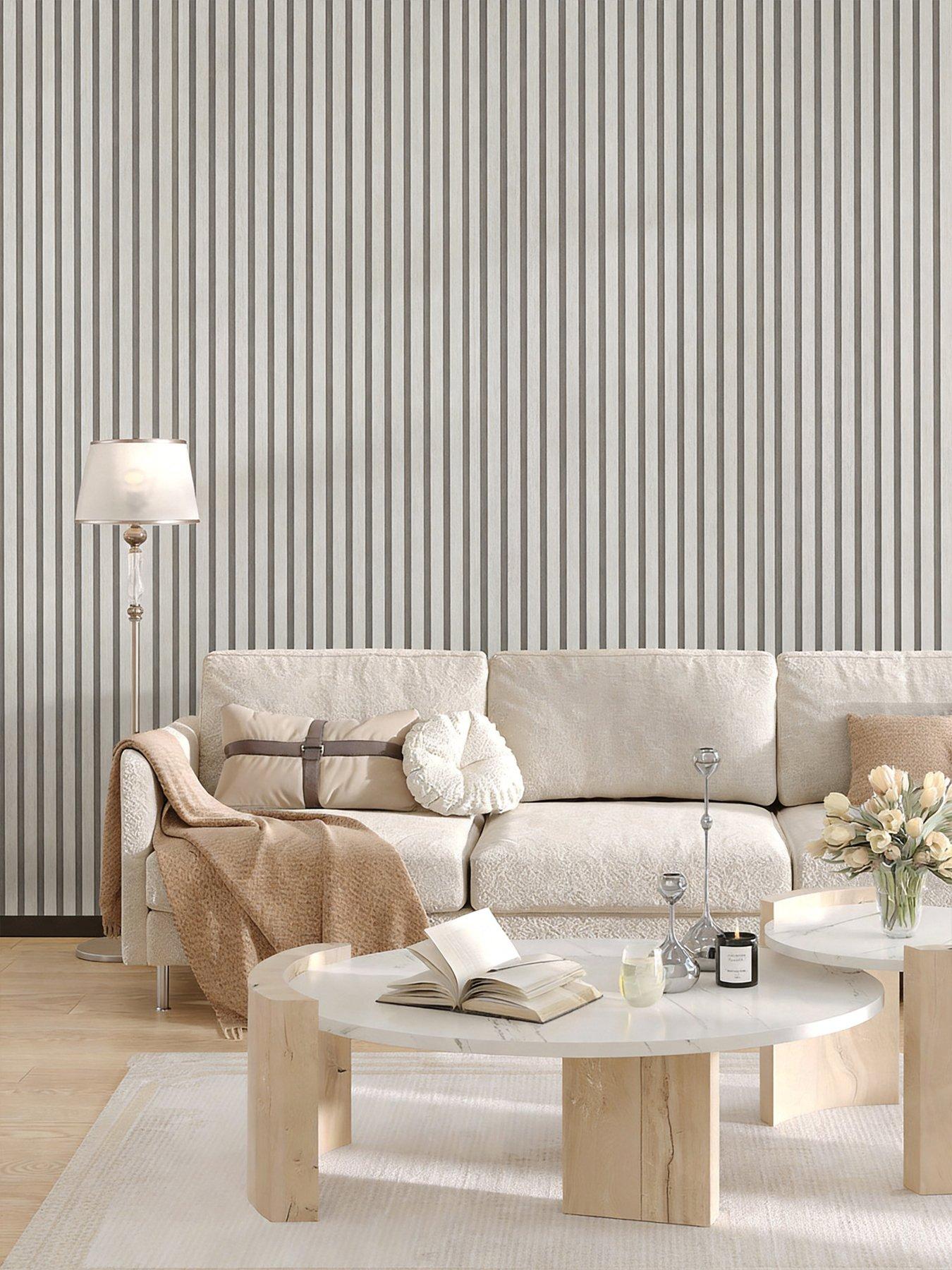 Image 1 of 7 of Living and Home Self-Adhesive Wood Grain Stripe PVC Wallpaper Beige 1000cm W x 60cm D