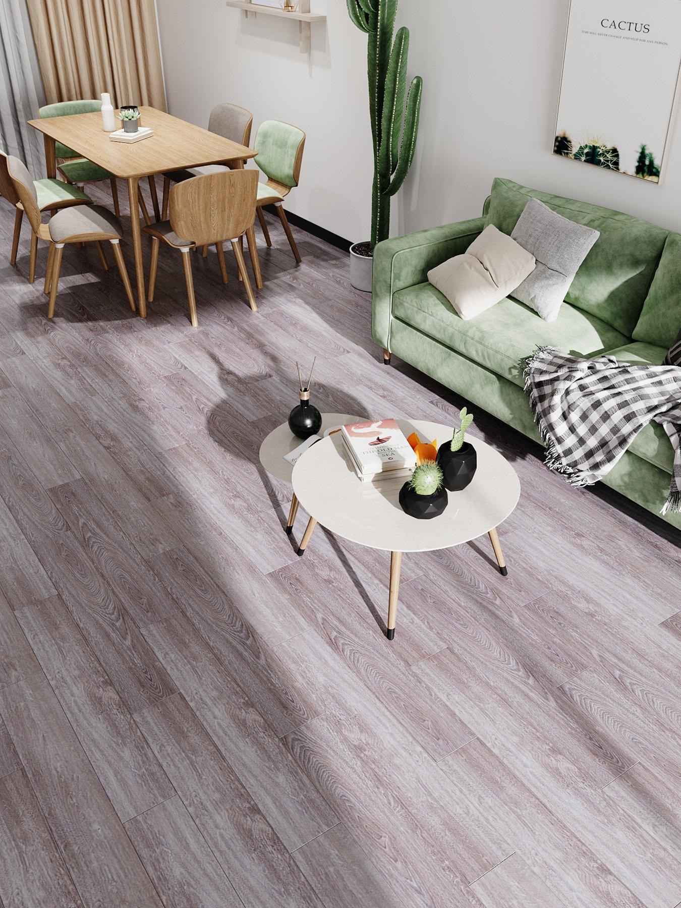 Image 1 of 7 of Living and Home 36Pcs Rustic Mist Oak Wood Grain Waterproof Self Adhesive PVC Flooring