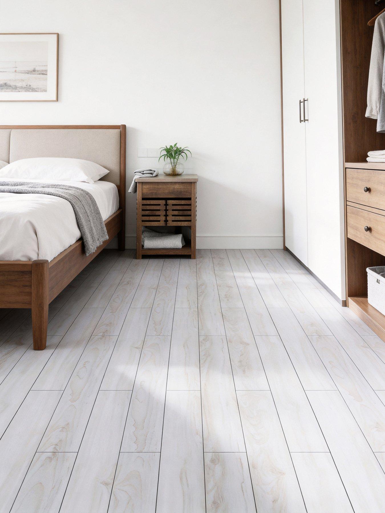 Image 1 of 7 of Living and Home 36Pcs White Oak Wood Grain Waterproof Self Adhesive PVC Flooring